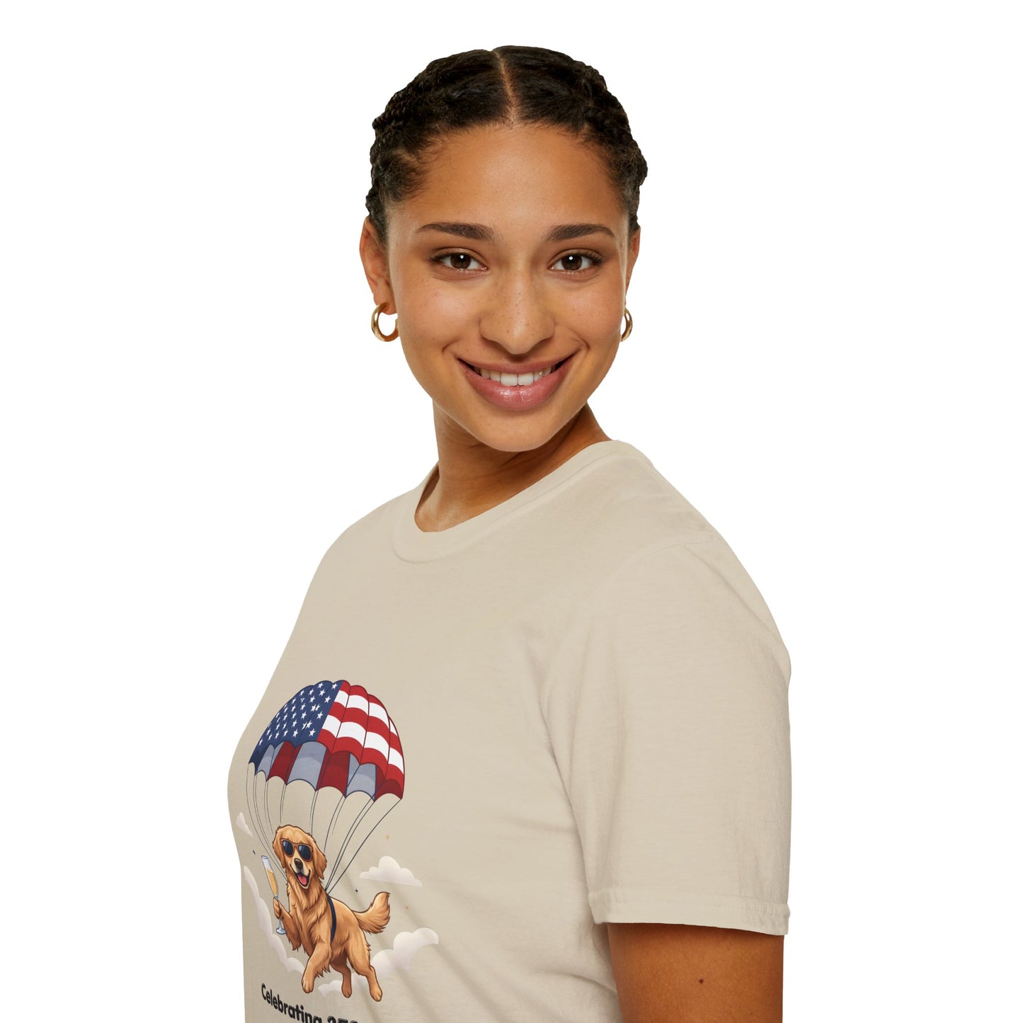 Patriotic Golden Retriever T-Shirt — "Celebrating 250 Years"