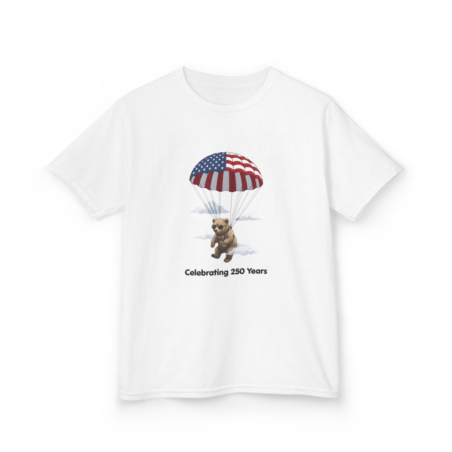 Kids Tee — Patriotic Parachute Bear "Celebrating 250 Years"