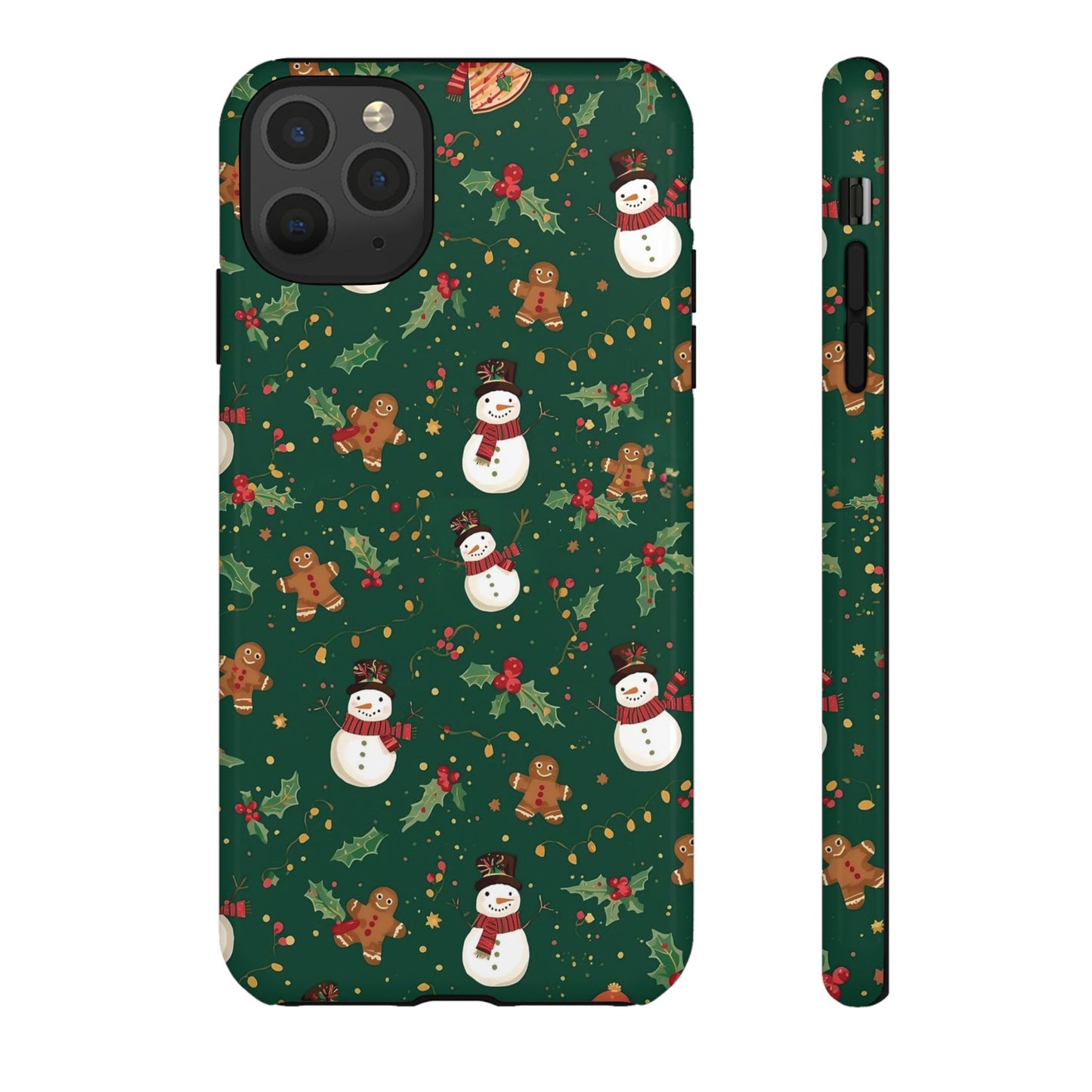Christmas Phone Case with Snowmen and Gingerbread Design, Dual Layer Phone Case for Iphone 17, 16, 15, 14, 13, 12, 11 & Samsung