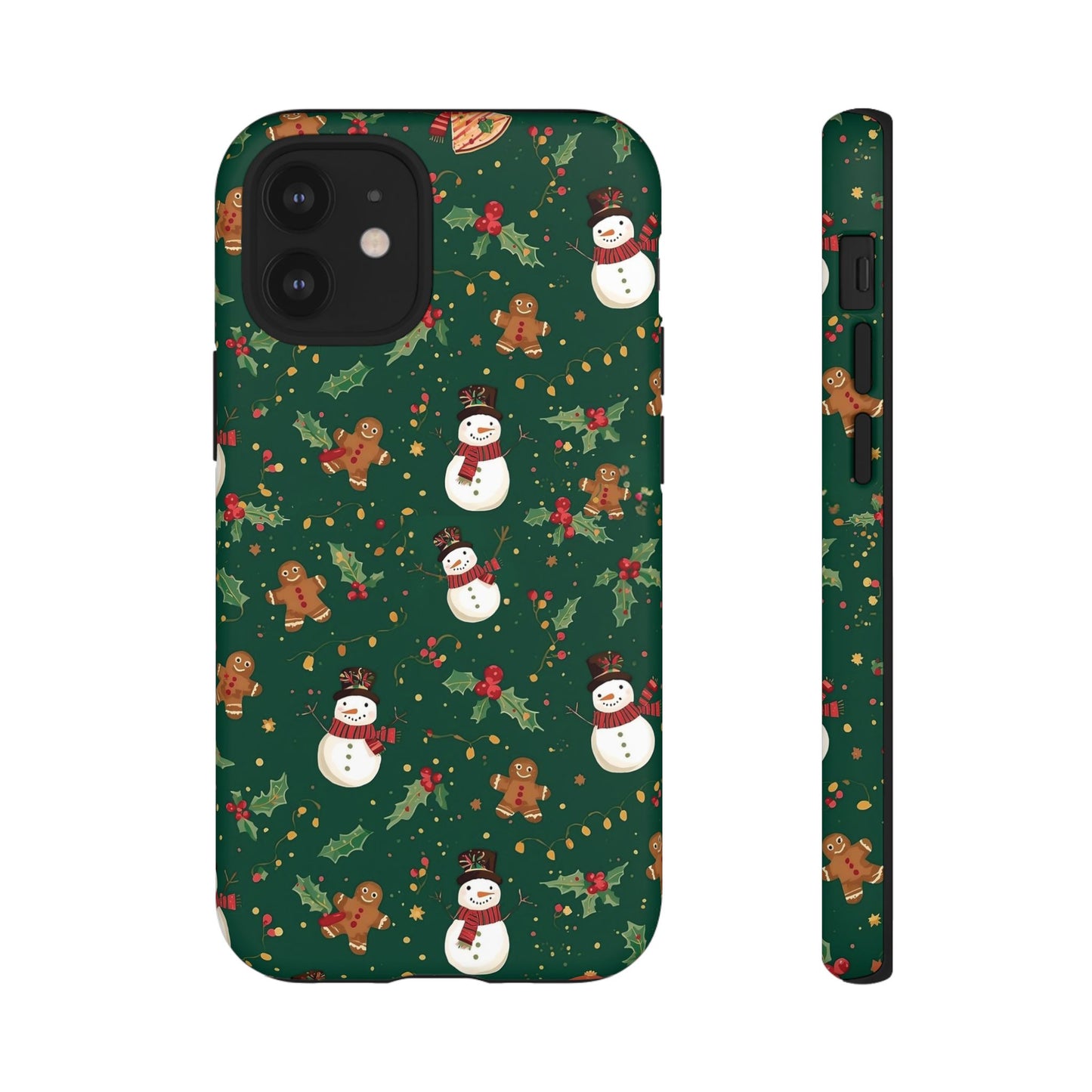 Christmas Phone Case with Snowmen and Gingerbread Design, Dual Layer Phone Case for Iphone 17, 16, 15, 14, 13, 12, 11 & Samsung