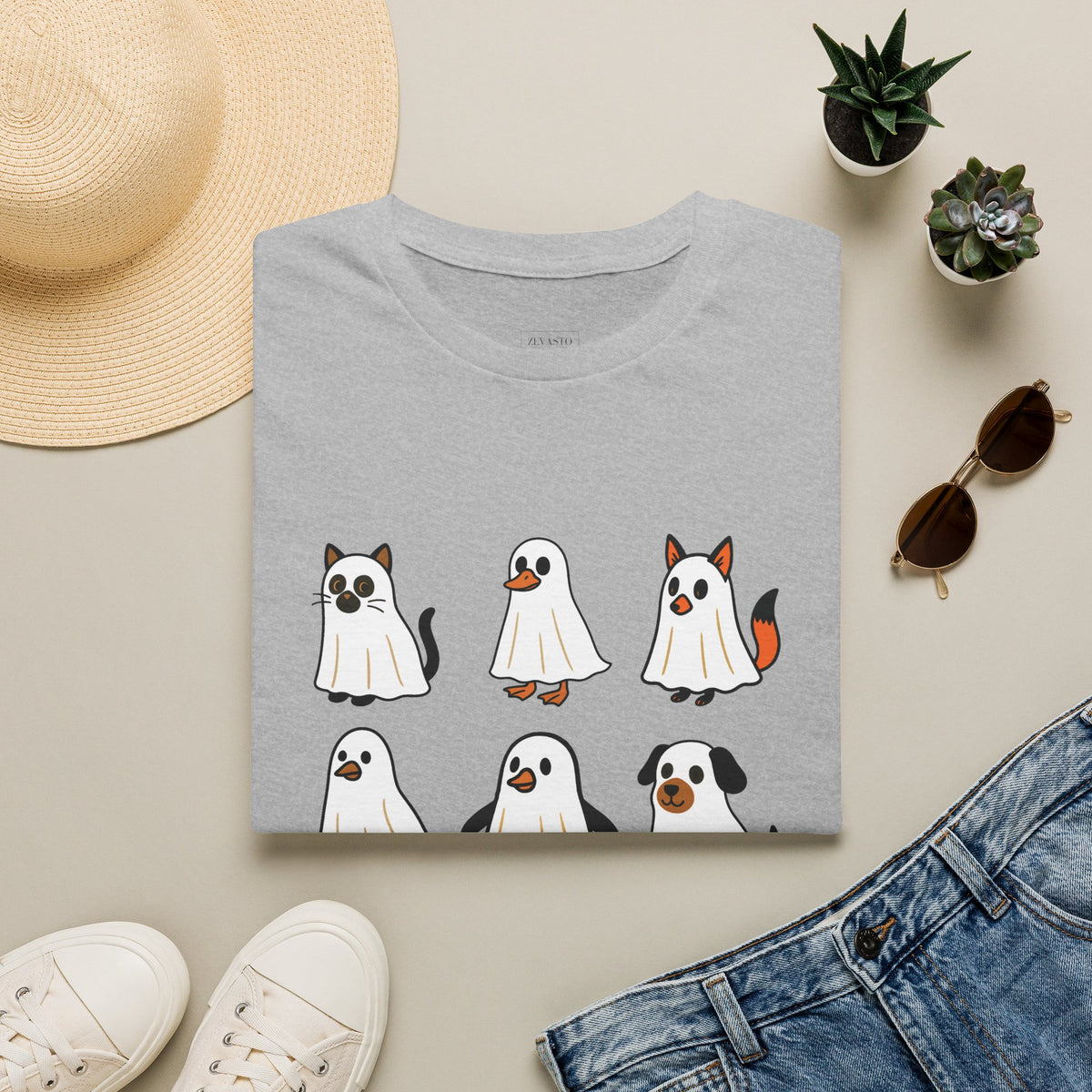 Cute Ghost Cartoon Unisex T-Shirt, Halloween Tee, Pet Lover Gift, Whimsical Shirt, Fun Casual Wear