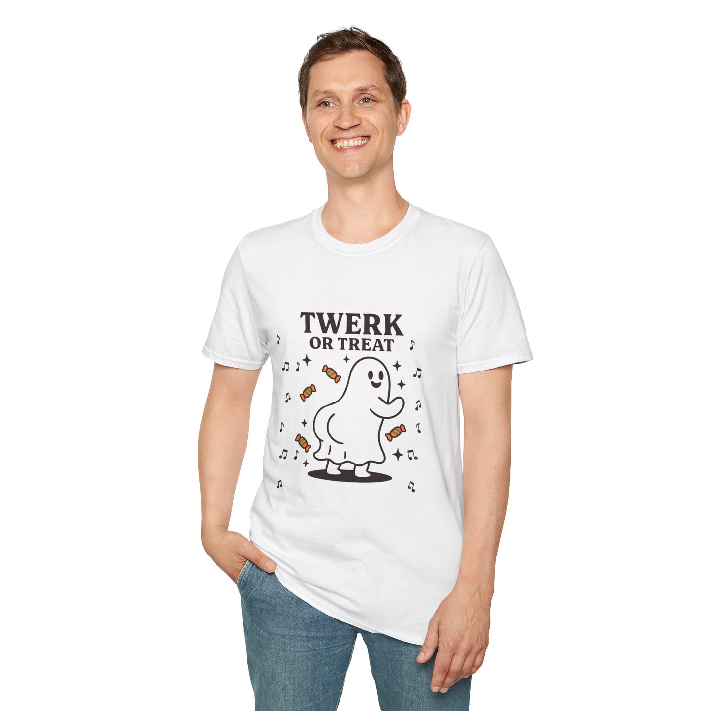 Whimsical Halloween T-Shirt for Adults, Fun Ghost Tee, Twerk or Treat Shirt, Unisex Costume Top, Spooky Celebration Apparel