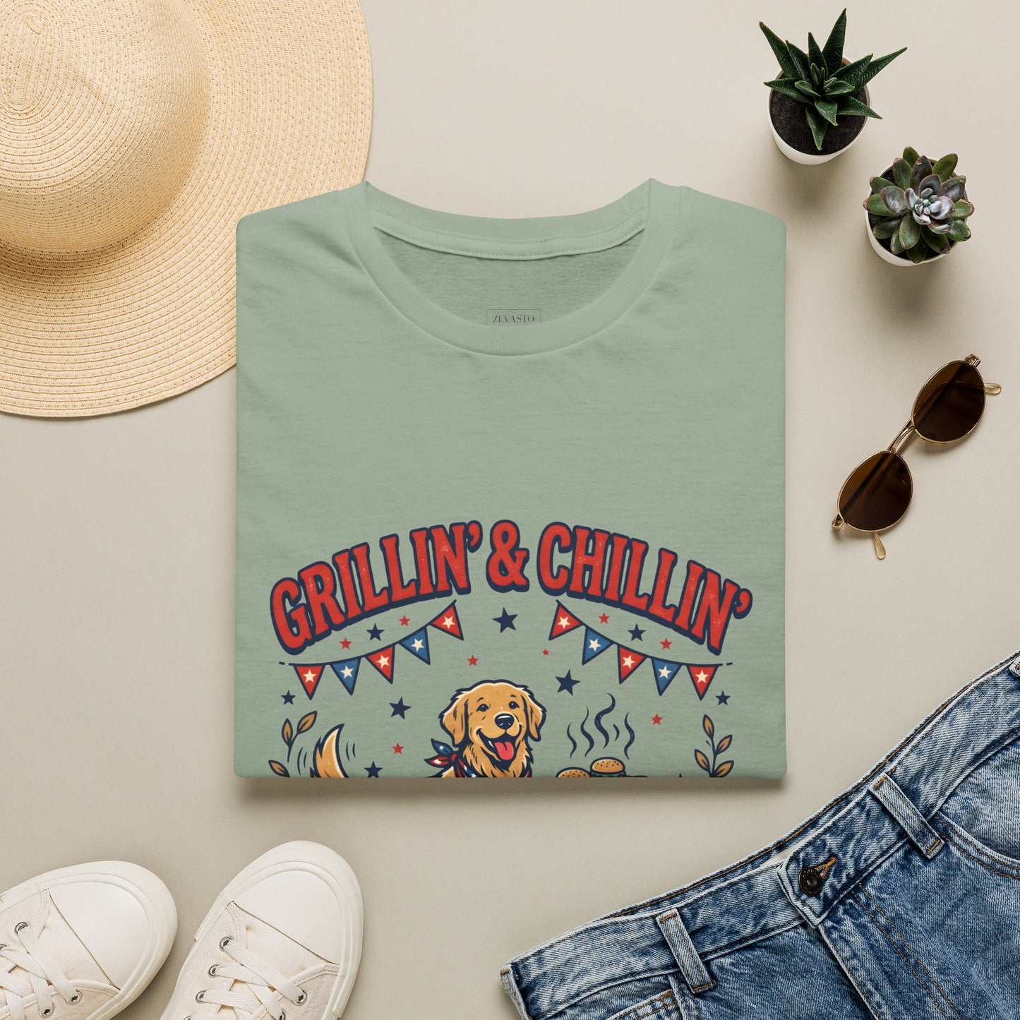 Grillin' & Chillin' BBQ Dog T-Shirt — 1776-2026 Patriotic Summer Tee, 4th of July Shirt, Independence Day Tee