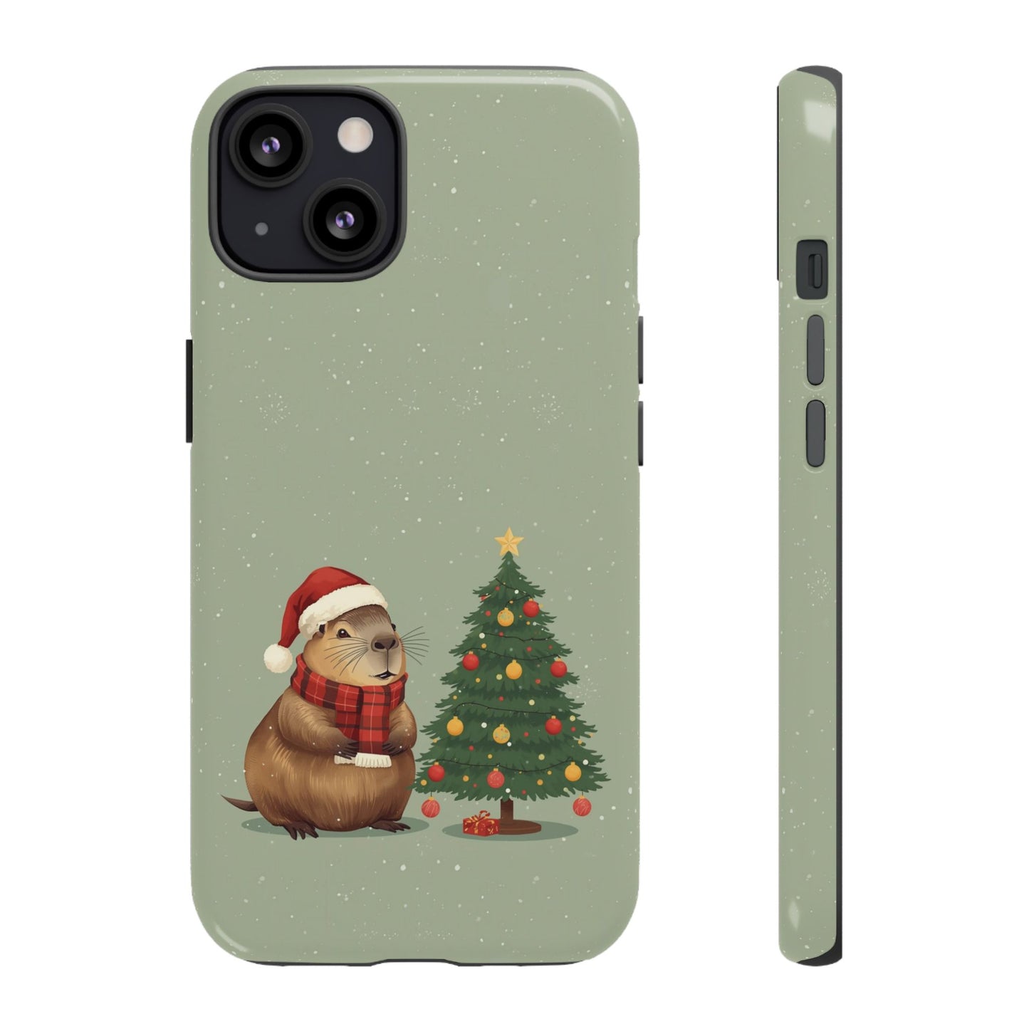 Christmas Phone Case with Capybara Design, Dual Layer Protective Case for Iphone 17, 16, 15, 14, 13 & Samsung