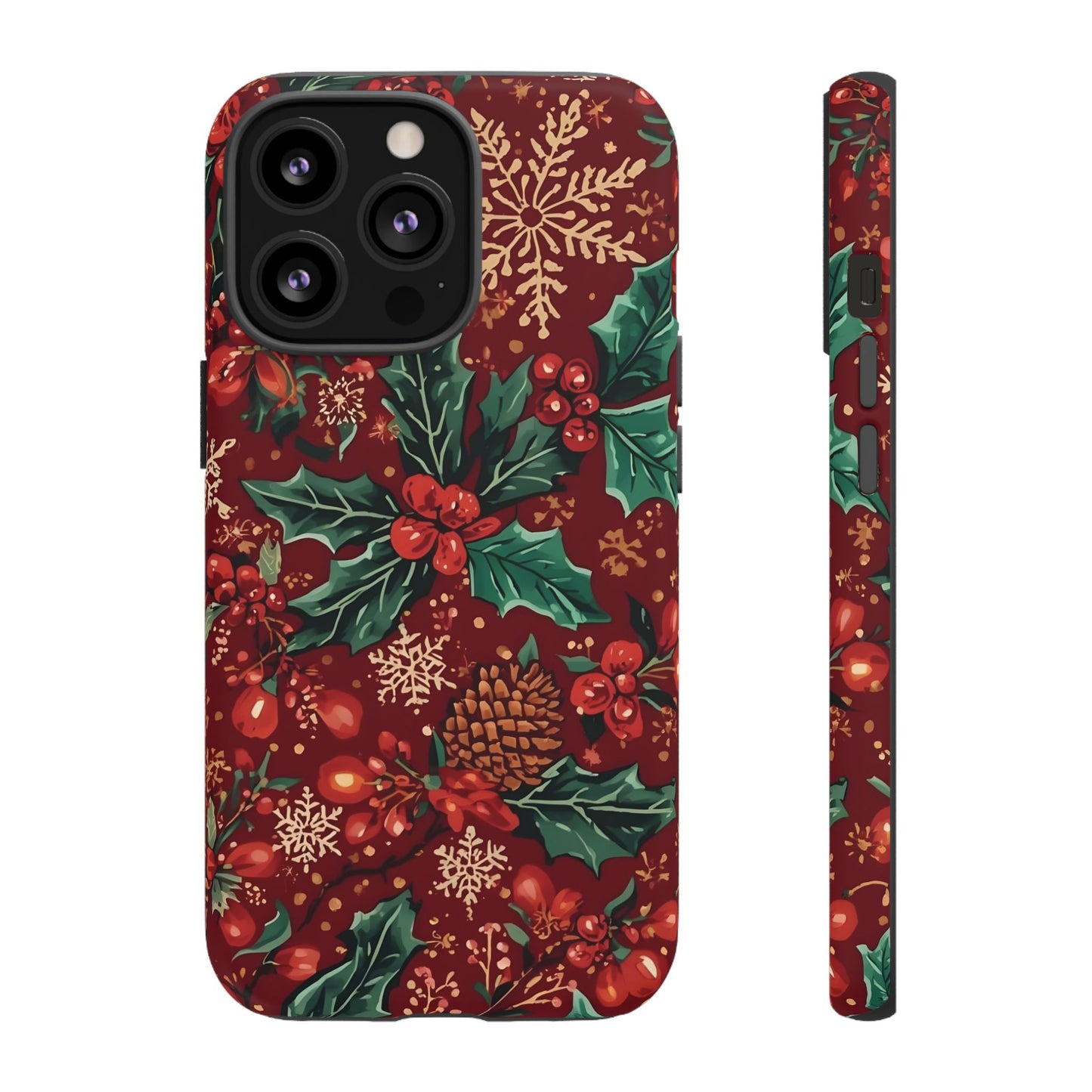 Christmas Floral Phone Case, Dual Layer Case for Iphone 17, 16, 15, 14, 13, 12, 11 & Samsung