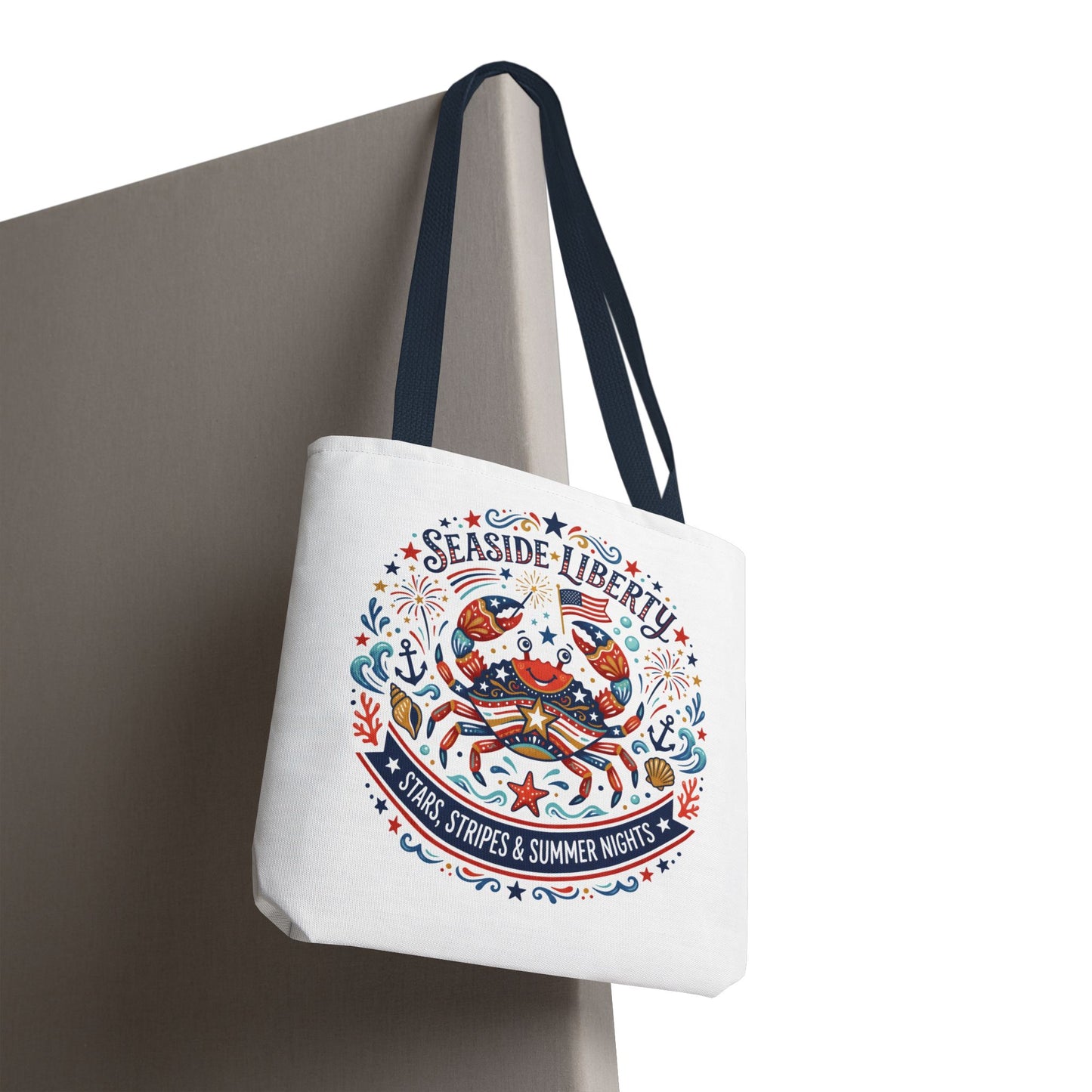 Seaside Liberty Tote Bag — 4th of July, Patriotic Bag "Stars, Stripes & Summer Nights"