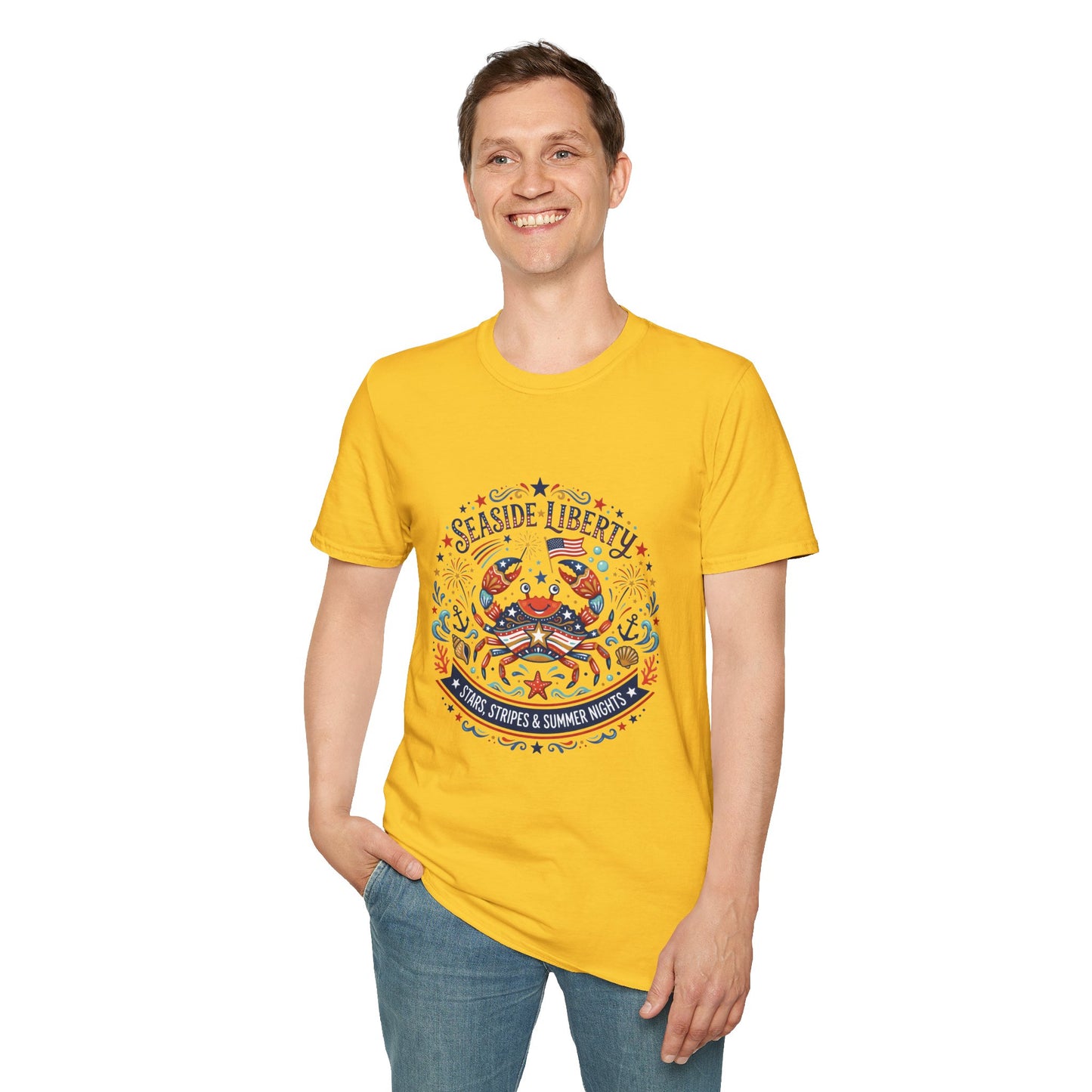Seaside Liberty Crab T-Shirt — 4th of July Patriotic Summer Beach Tee