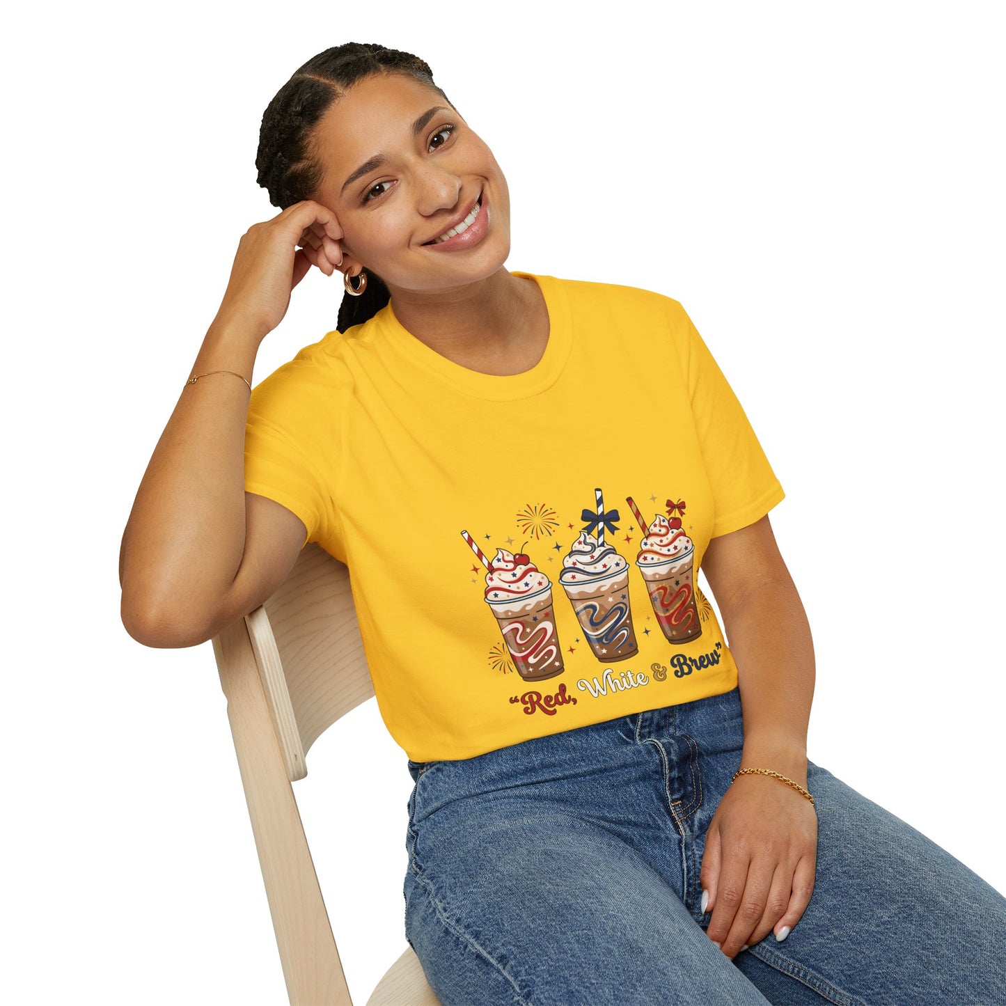 Patriotic Iced Coffee Tee — "Red, White & Brew" Graphic T‑Shirt
