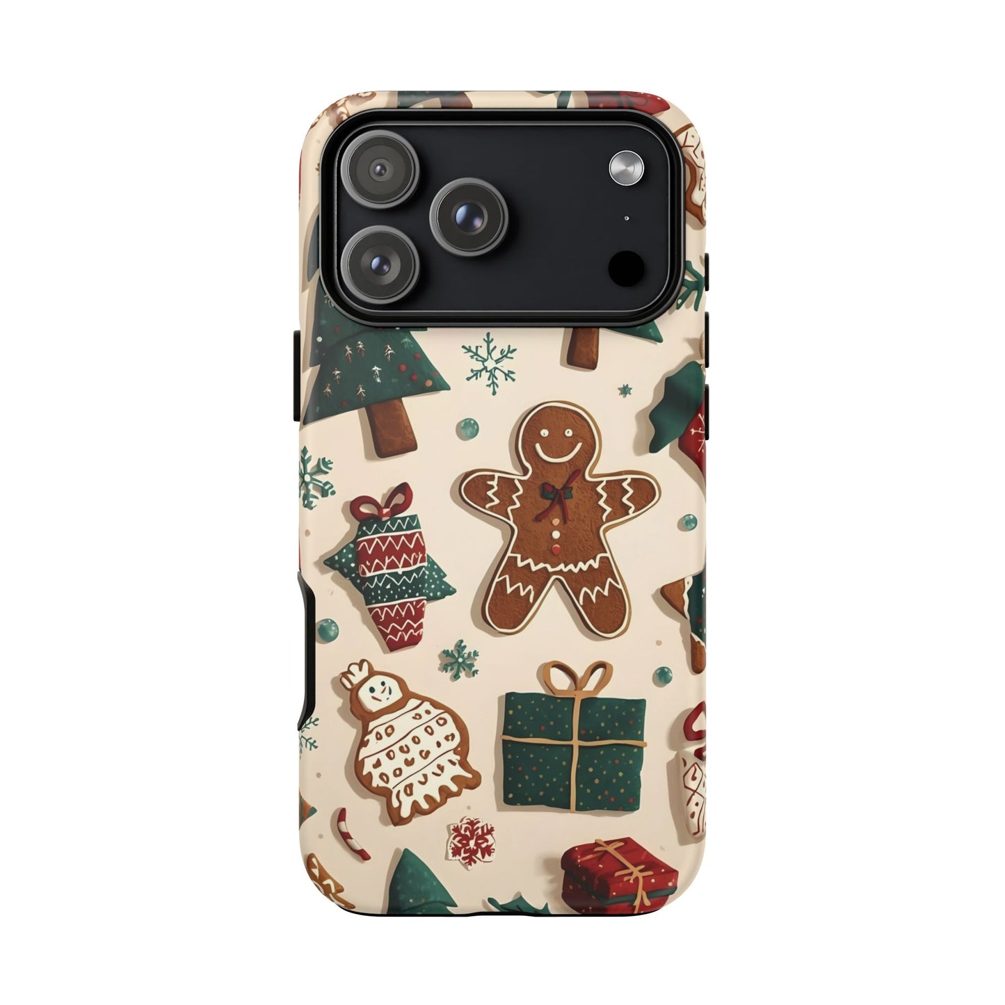 Christmas Phone Case with Gingerbread and Christmas Tree Design, Dual Layer Case for Iphone 17, 16, 15, 14, 13, 12, 11 & Samsung
