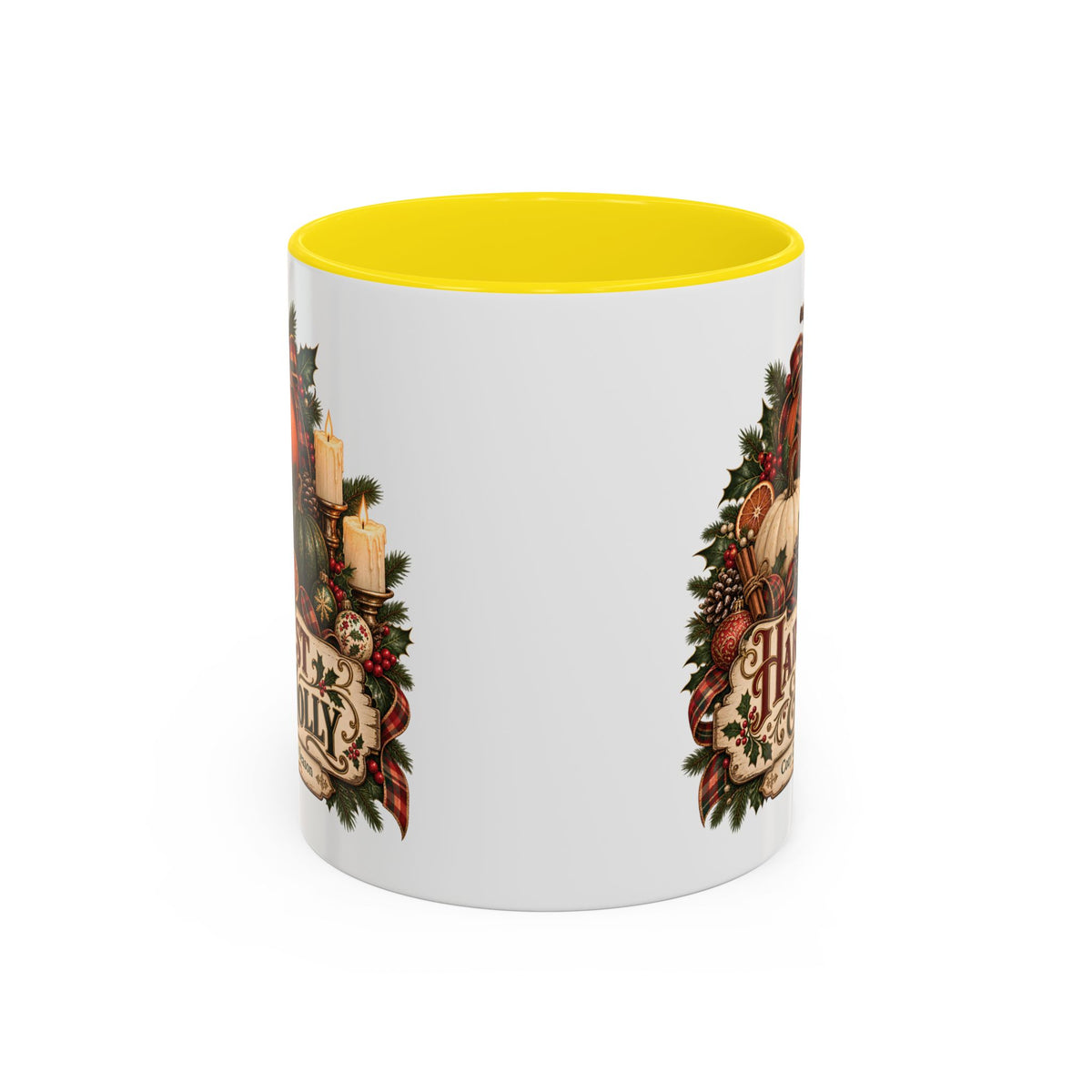 Harvest & Holly Accent Coffee Mug - Vintage Christmas Holiday Mug (11 oz)