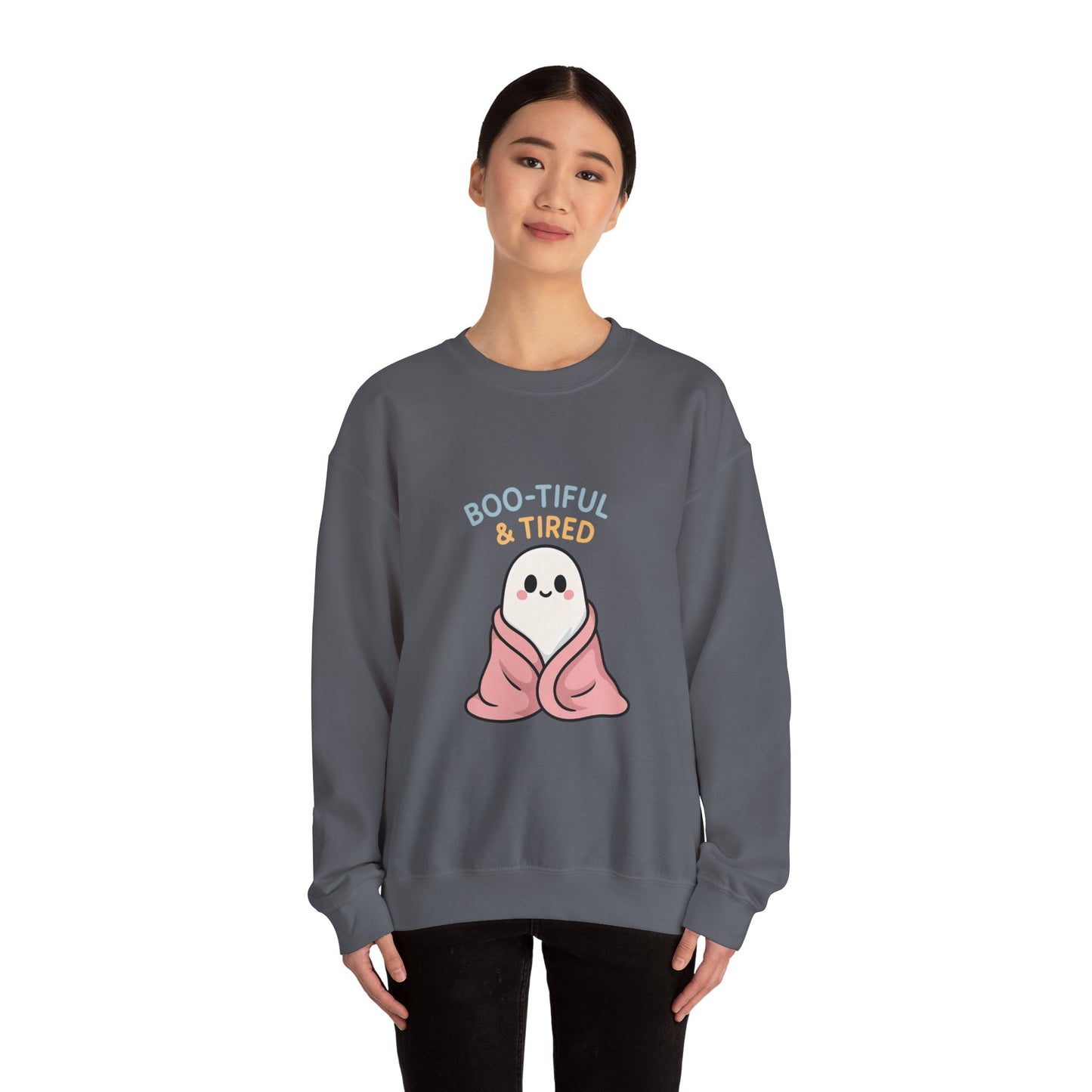 Boo-tiful & Tired Sweatshirt, Halloween-Themed Design