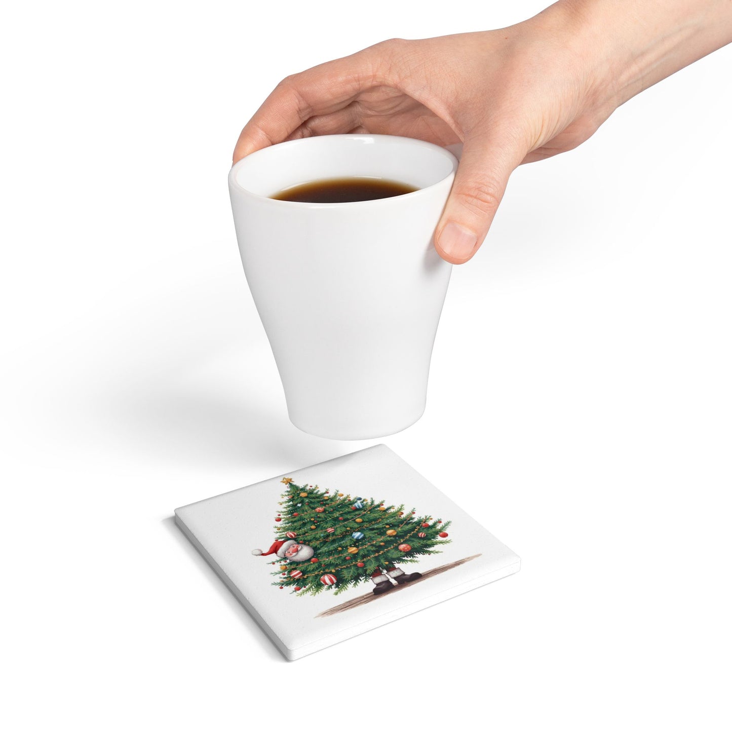 Christmas Tree Ceramic Coaster - Festive Holiday Decor, Santa Coaster
