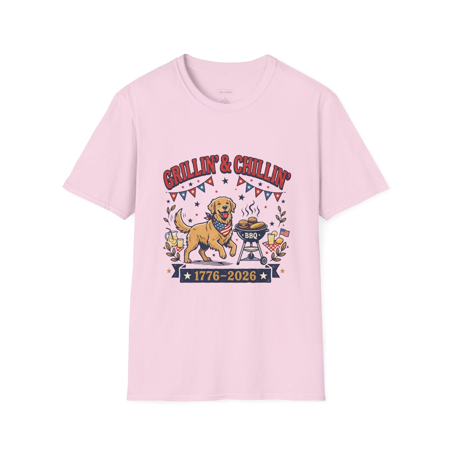 Grillin' & Chillin' BBQ Dog T-Shirt — 1776-2026 Patriotic Summer Tee, 4th of July Shirt, Independence Day Tee