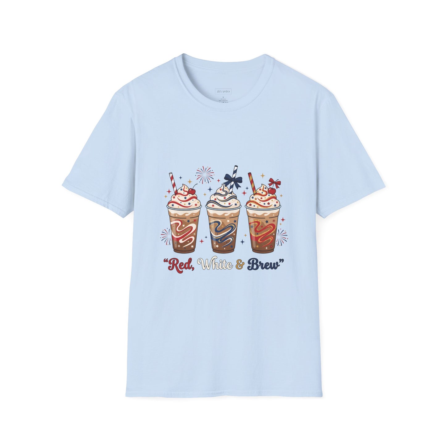 Patriotic Iced Coffee Tee — "Red, White & Brew" Graphic T‑Shirt
