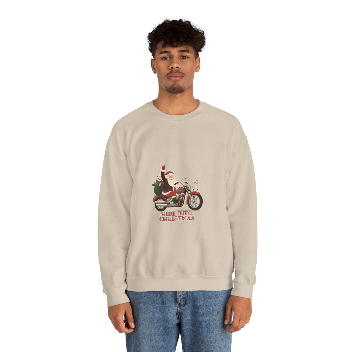 Christmas Motorcycle Sweatshirt - "Ride Into Christmas" Santa Biker Holiday Crewneck