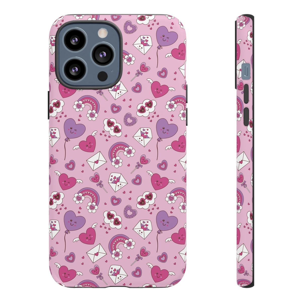 Pink Valentine Phone Case – Cute Hearts, Envelopes & Rainbows Protective Cover