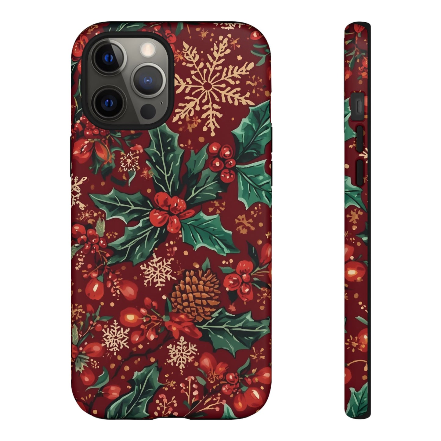 Christmas Floral Phone Case, Dual Layer Case for Iphone 17, 16, 15, 14, 13, 12, 11 & Samsung