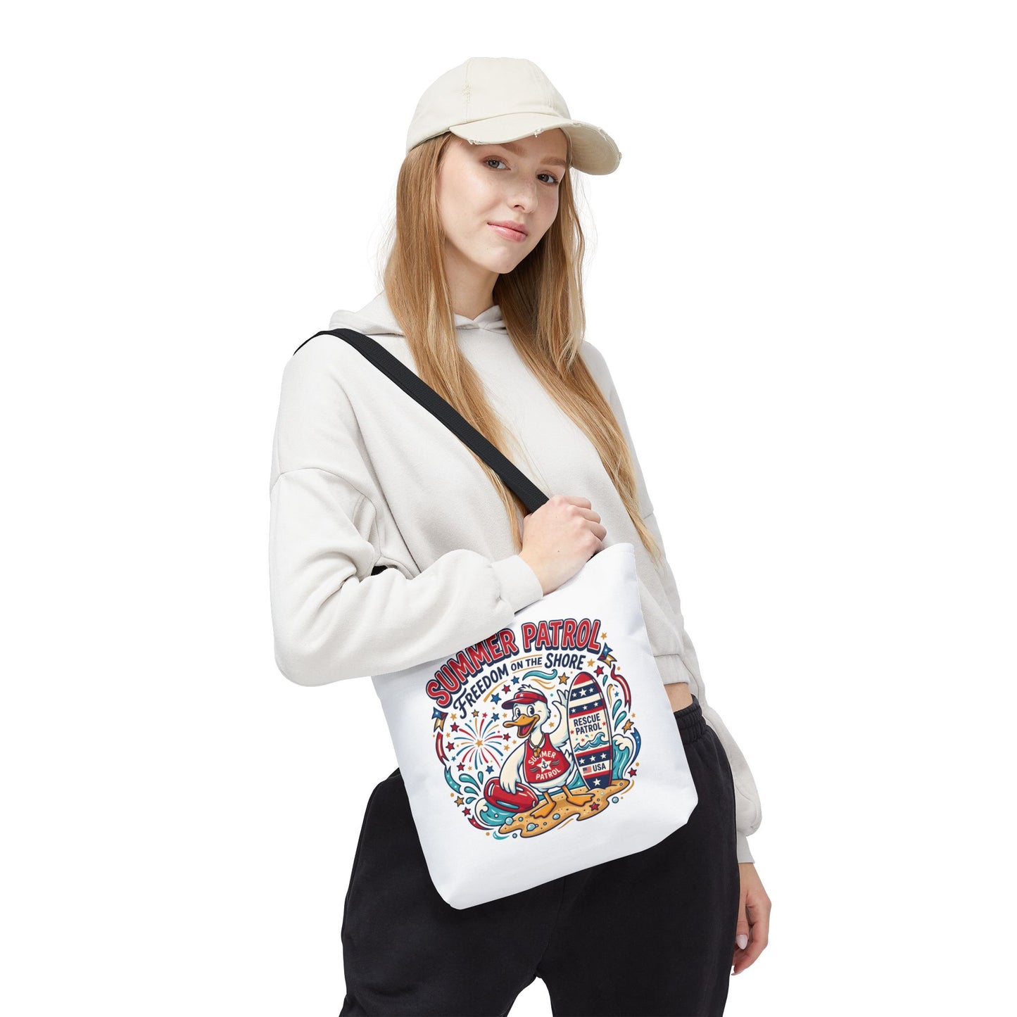 Summer Patrol Beach Tote Bag – 'Freedom on the Shore' Patriotic Design, 4th of July Gift