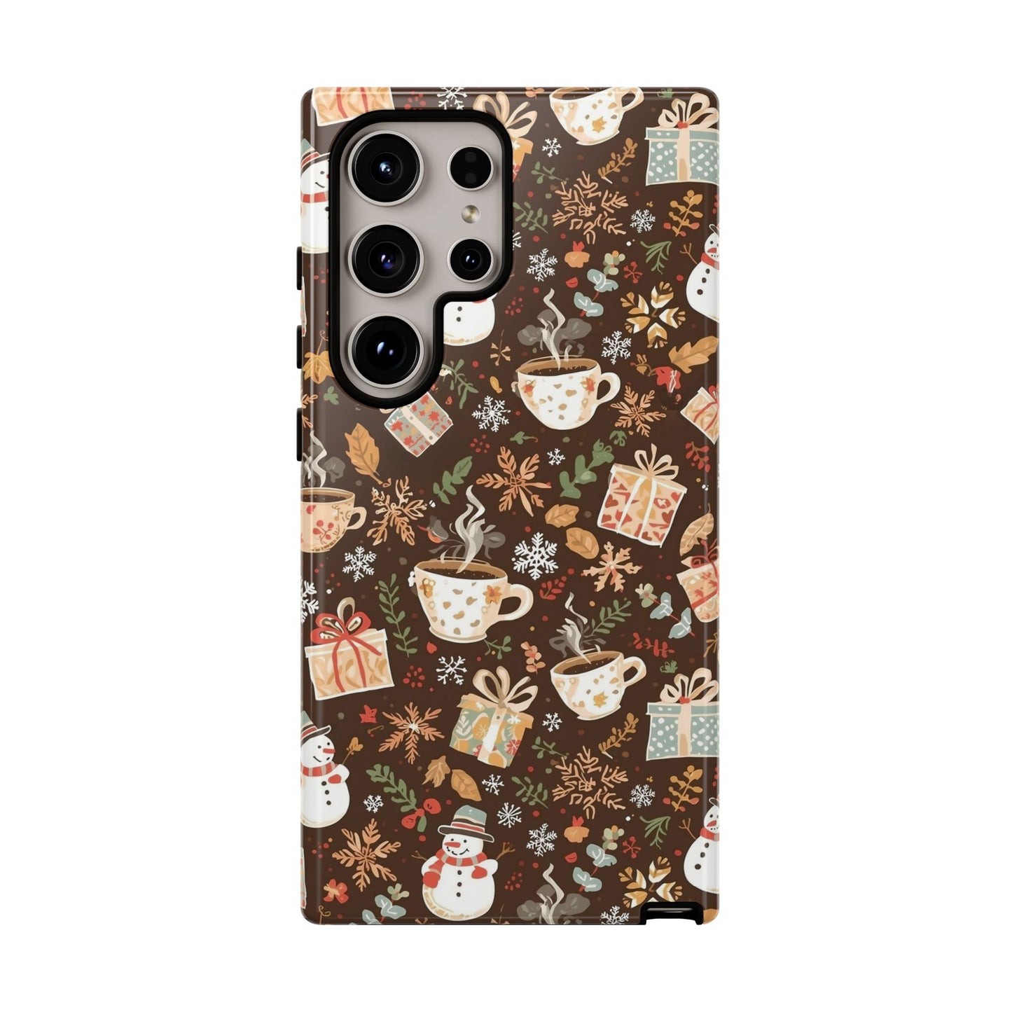 Christmas Phone Case, Winter Holiday Phone Case with Snowmen and Gifts Design for Iphone 17, 16, 15, 14, 13, 12, 11 & Samsung