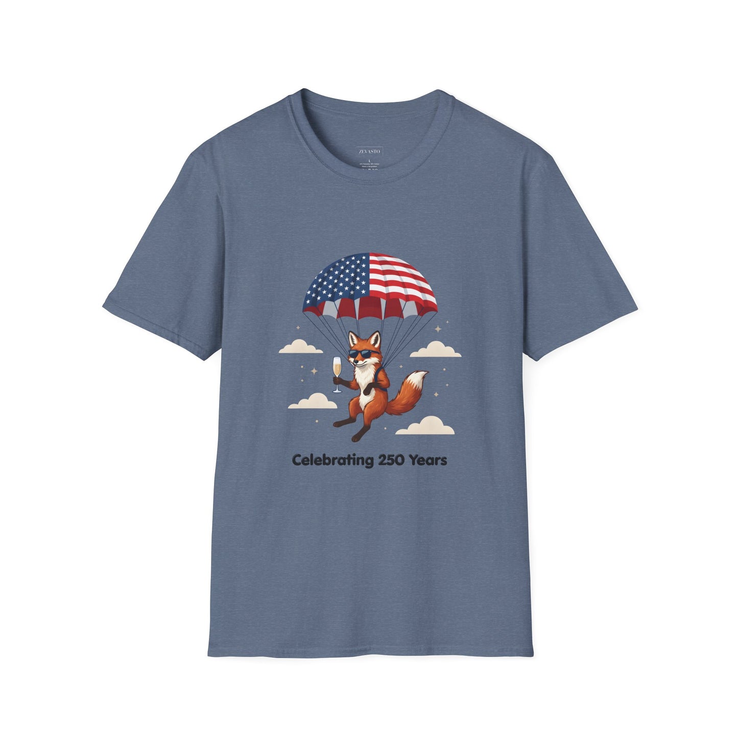 Patriotic Fox Parachute T-Shirt — "Celebrating 250 Years" Anniversary Tee
