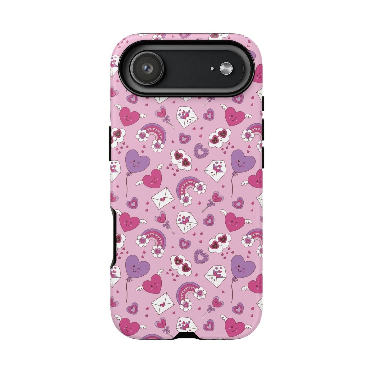 Pink Valentine Phone Case – Cute Hearts, Envelopes & Rainbows Protective Cover