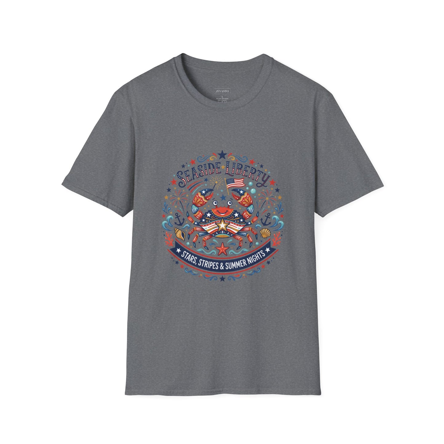 Seaside Liberty Crab T-Shirt — 4th of July Patriotic Summer Beach Tee