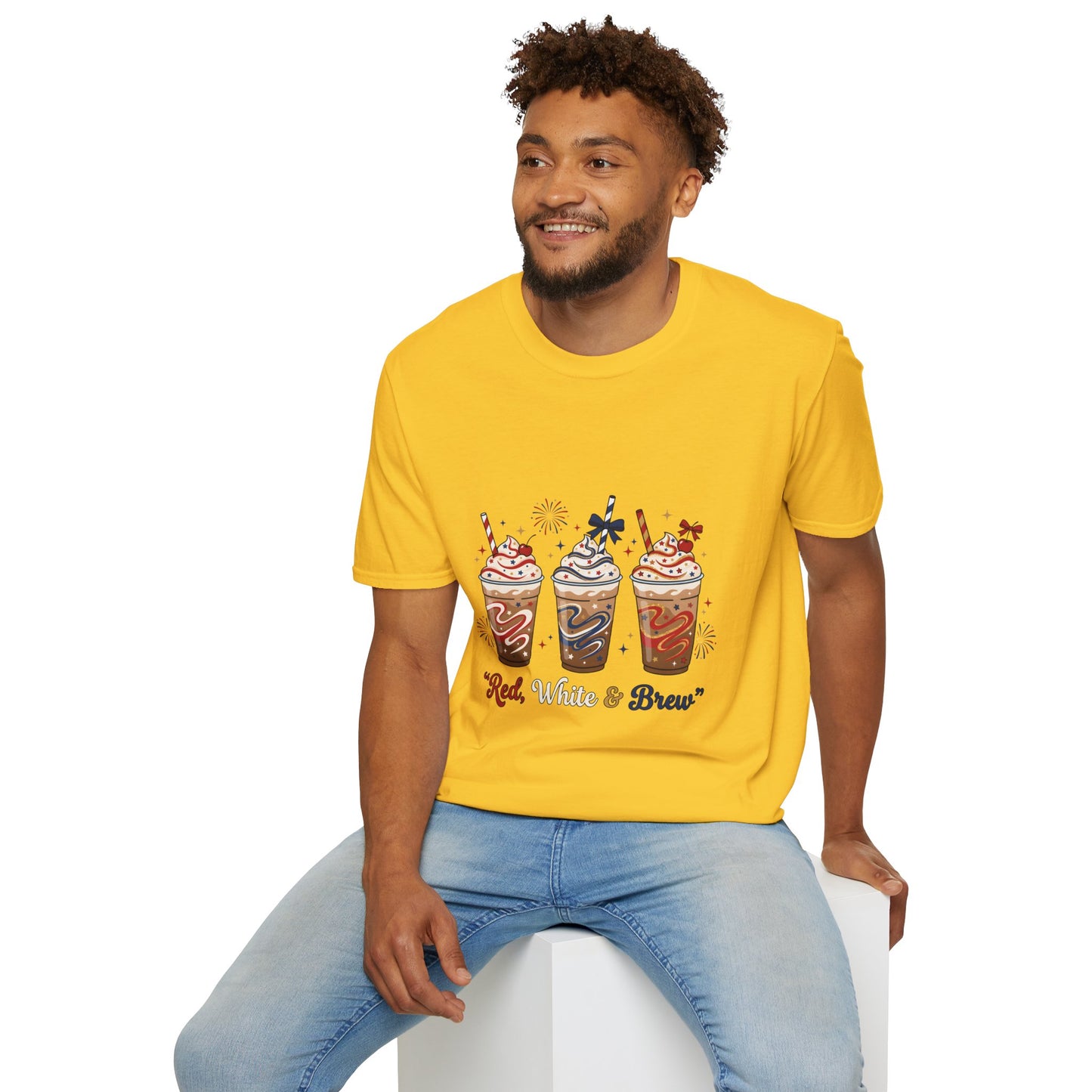 Patriotic Iced Coffee Tee — "Red, White & Brew" Graphic T‑Shirt