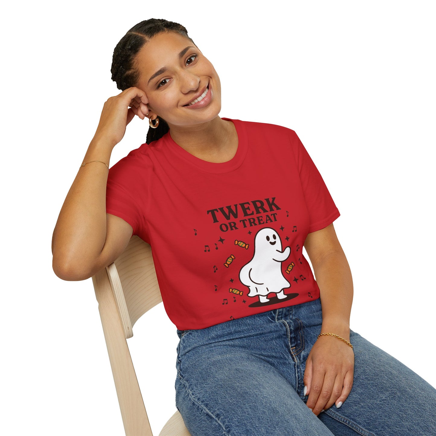Whimsical Halloween T-Shirt for Adults, Fun Ghost Tee, Twerk or Treat Shirt, Unisex Costume Top, Spooky Celebration Apparel