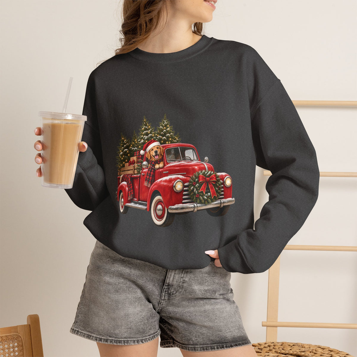Vintage Red Truck Christmas Sweatshirt, Unisex Sweatshirt