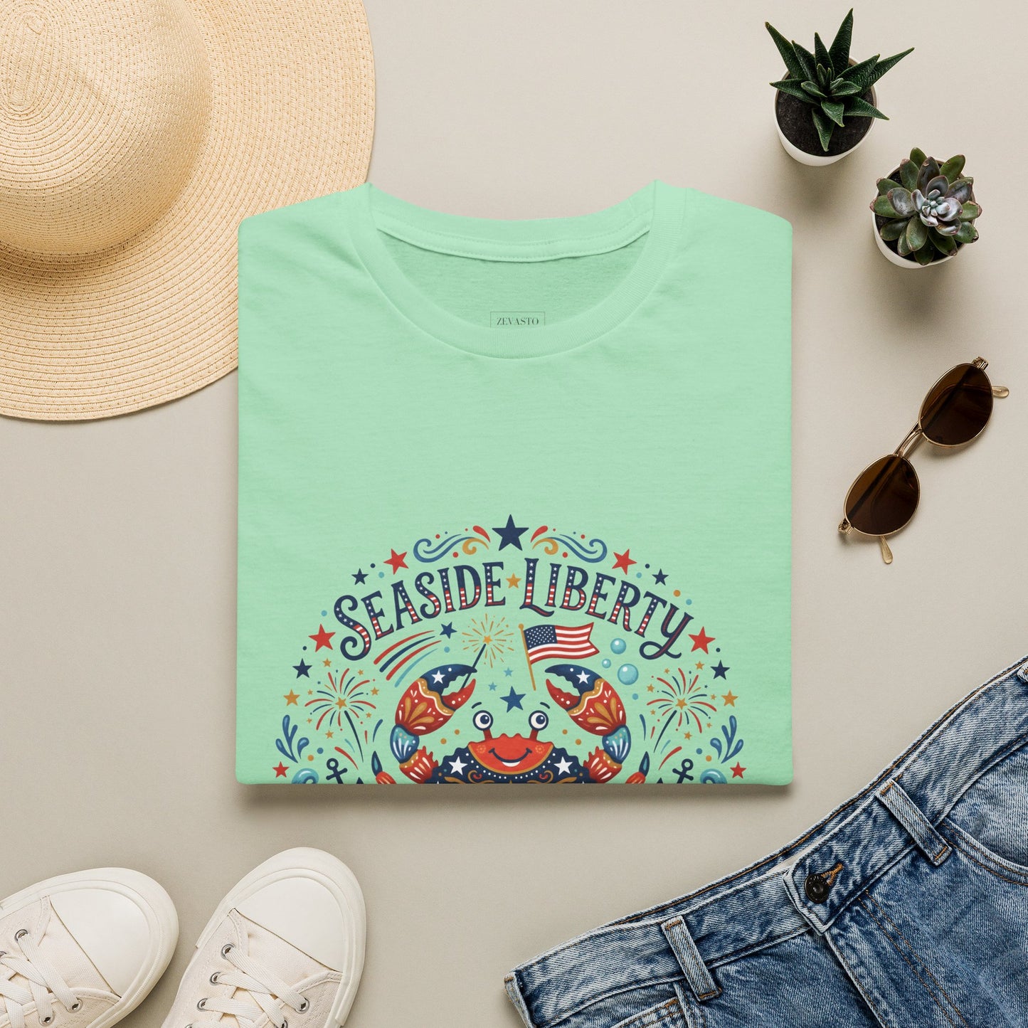 Seaside Liberty Crab T-Shirt — 4th of July Patriotic Summer Beach Tee