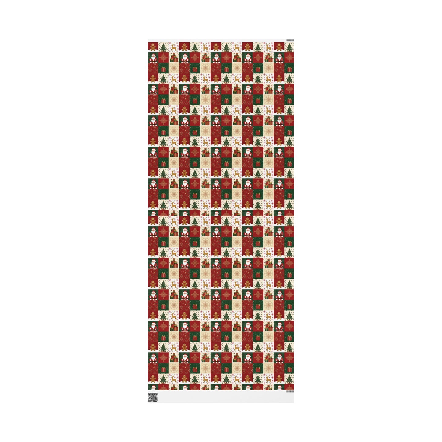 Christmas Patchwork Wrapping Paper Roll — Gingerbread, Trees & Red Green Christmas Pattern