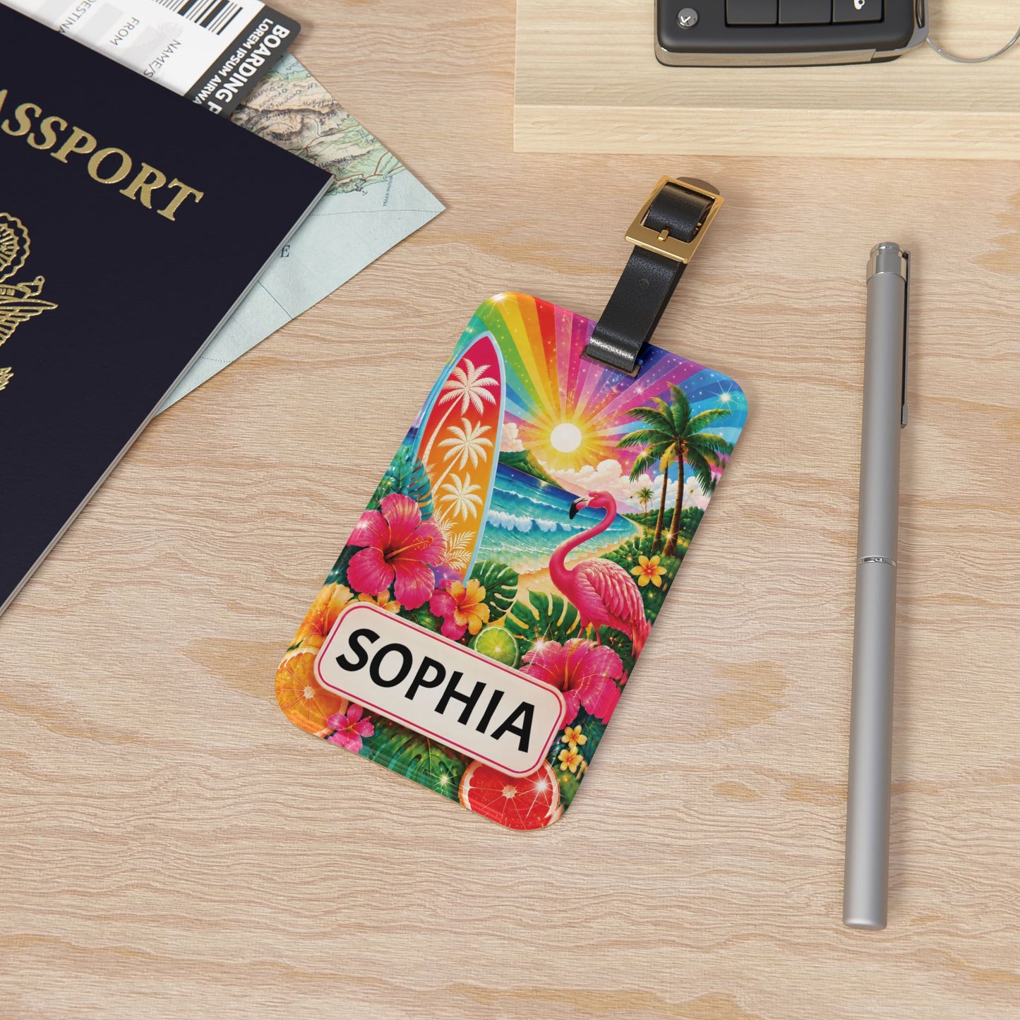 Tropical Summer Luggage Tag — Personalized Name Travel ID