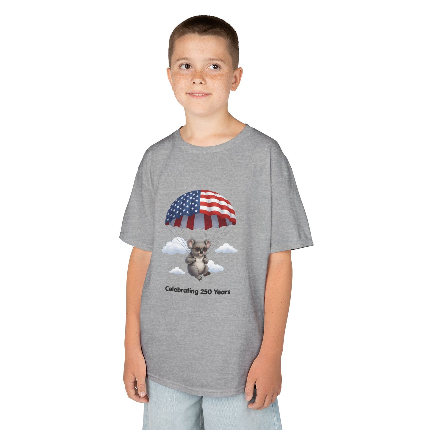 Kids Tee — Patriotic Koala Design, "Celebrating 250 Years"