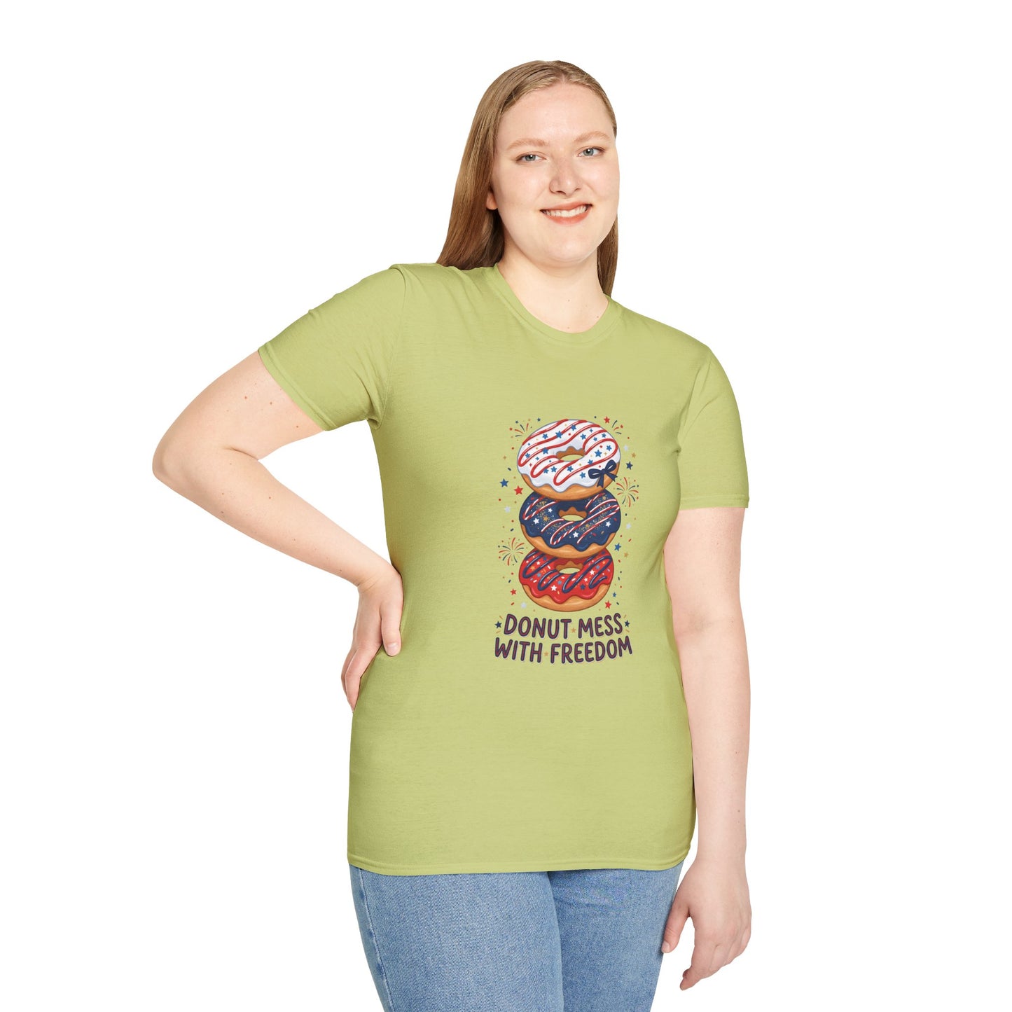 Donut Mess With Freedom T-Shirt — Patriotic Donut Stack 4th of July Tee