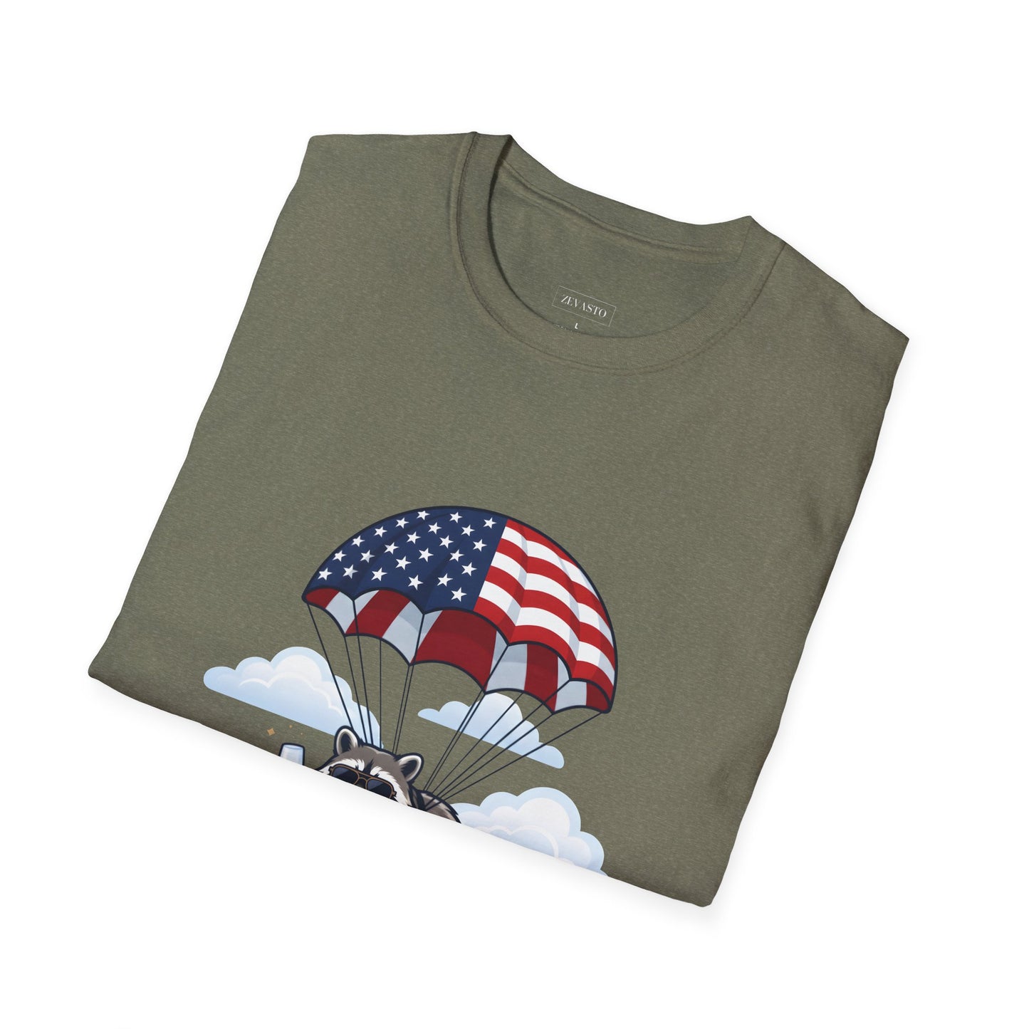 Patriotic Parachuting Raccoon T-Shirt — "Celebrating 250 Years"