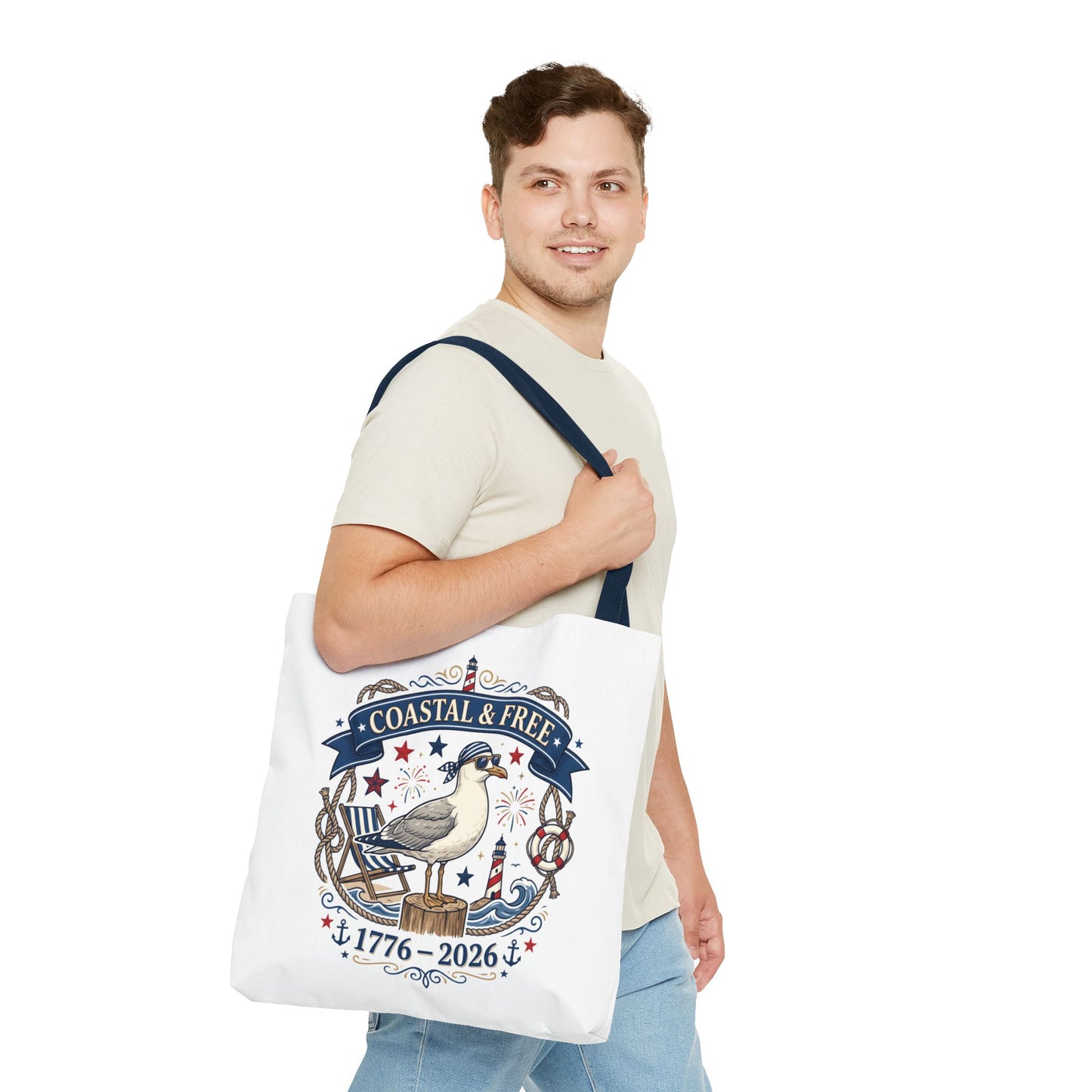 Coastal & Free Seagull Tote Bag — Patriotic 4th of July Beach Tote