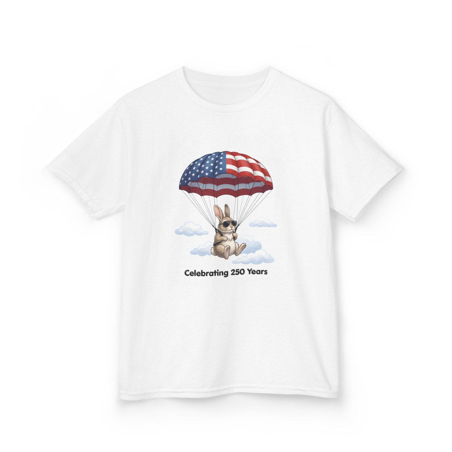 Kids Tee — Bunny with Parachute “Celebrating 250 Years”
