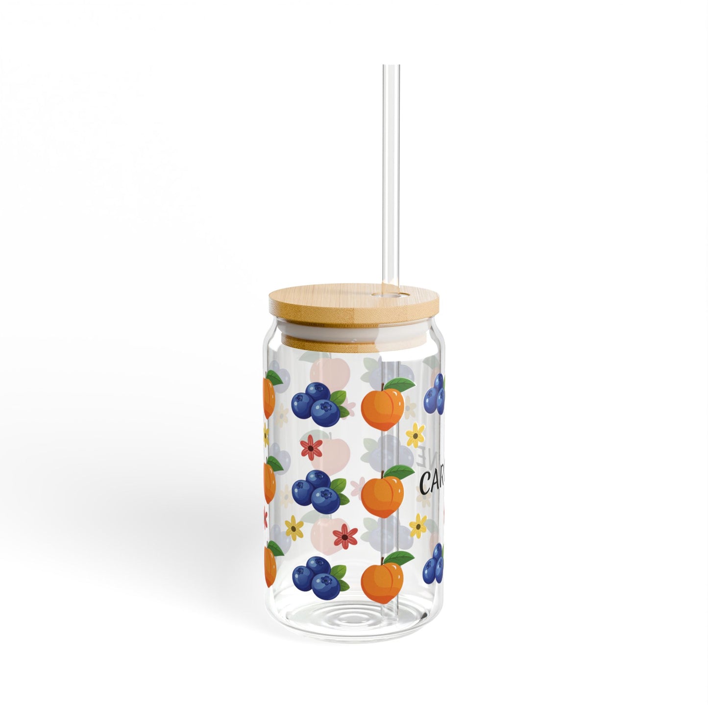 Personalized Fruit Pattern Sipper Glass - 16oz Custom Name Juice Cup
