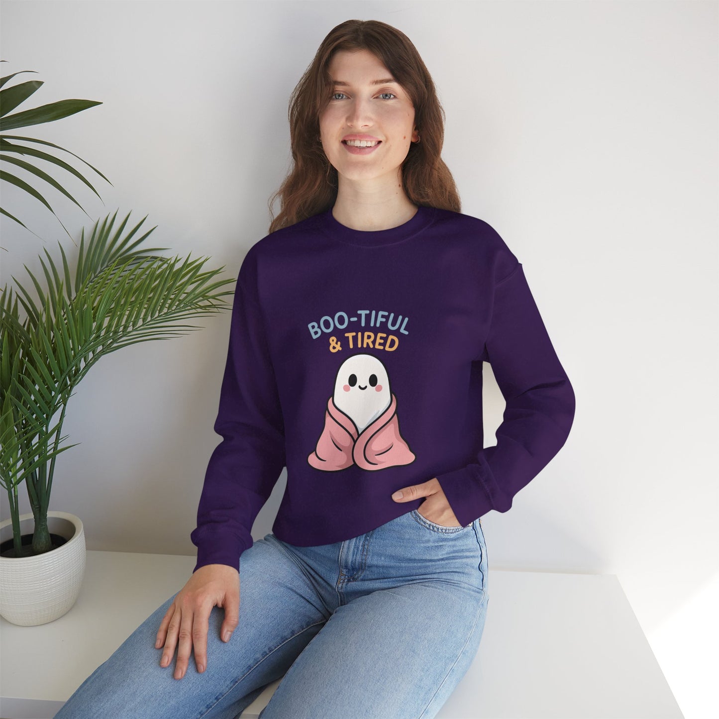 Boo-tiful & Tired Sweatshirt, Halloween-Themed Design