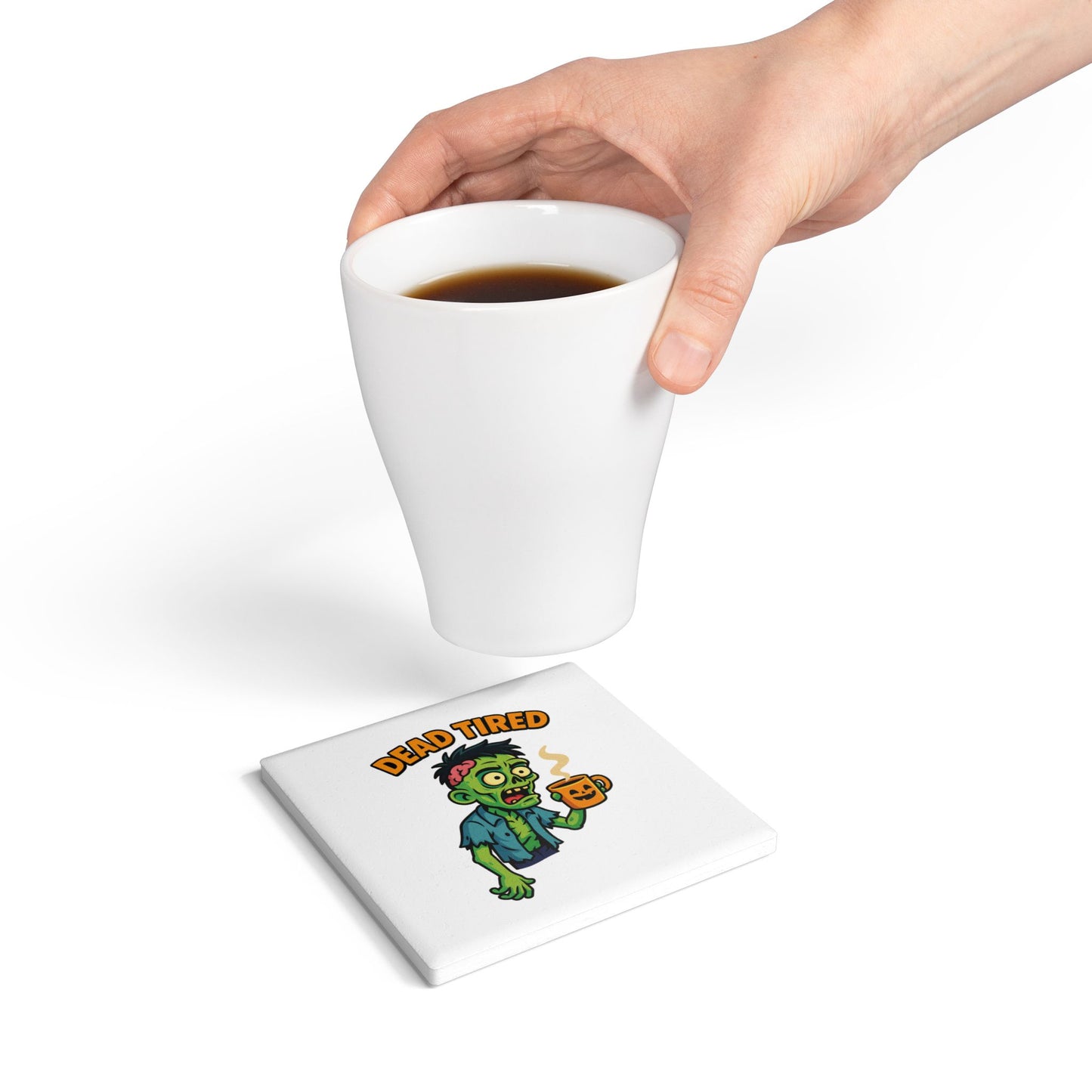 Funny Zombie Ceramic Coaster - Dead Tired Halloween Decor