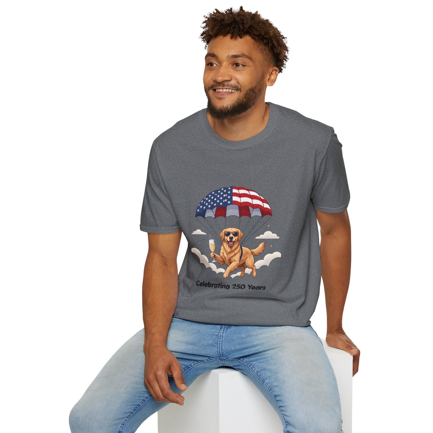 Patriotic Golden Retriever T-Shirt — "Celebrating 250 Years"