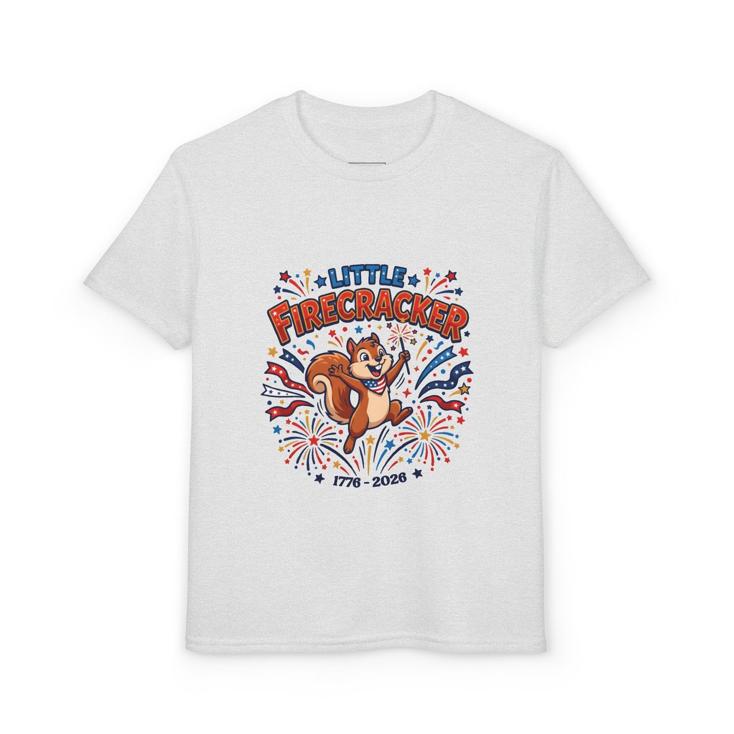 Kids "Little Firecracker" T-Shirt — Patriotic Fireworks Squirrel Tee, 4th of July Gift