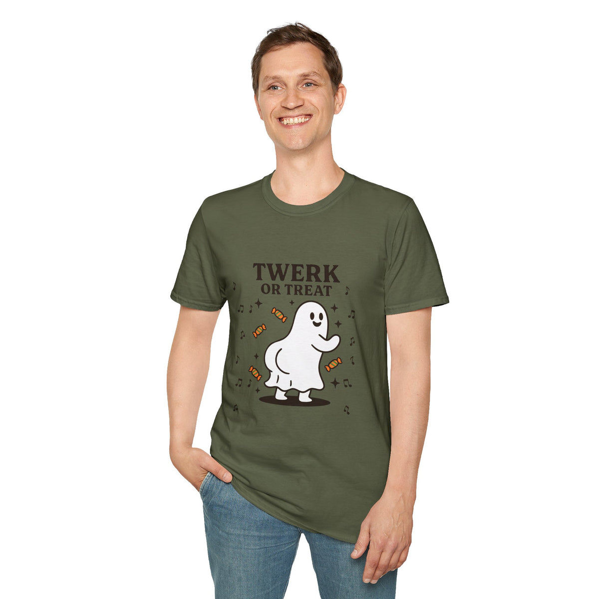 Whimsical Halloween T-Shirt for Adults, Fun Ghost Tee, Twerk or Treat Shirt, Unisex Costume Top, Spooky Celebration Apparel