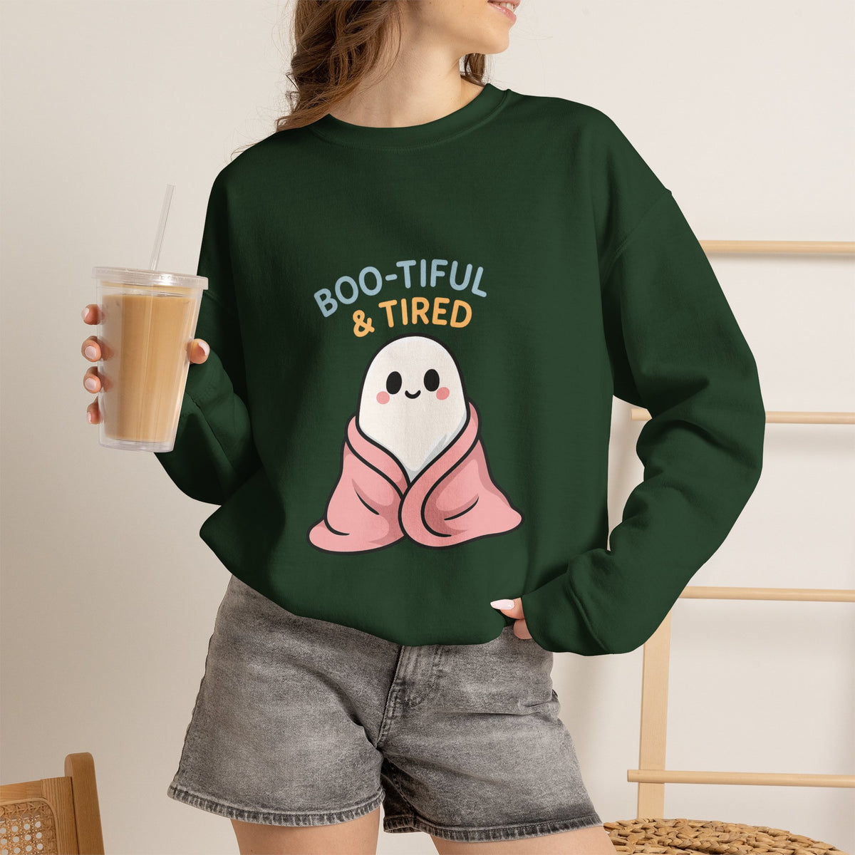 Boo-tiful & Tired Sweatshirt, Halloween-Themed Design