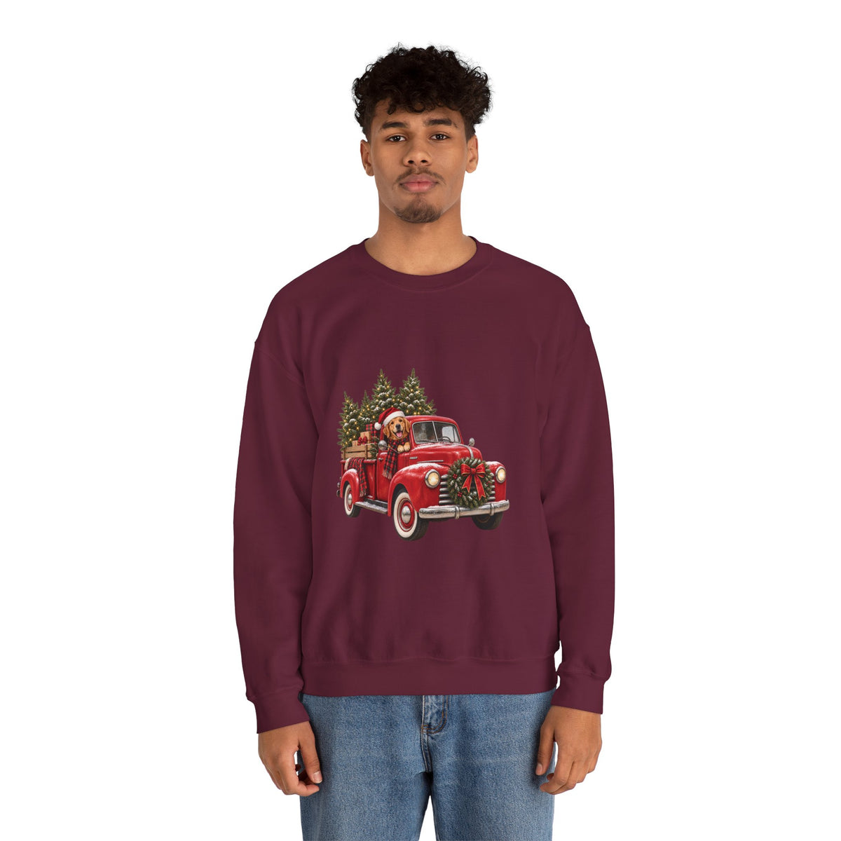 Vintage Red Truck Christmas Sweatshirt, Unisex Sweatshirt