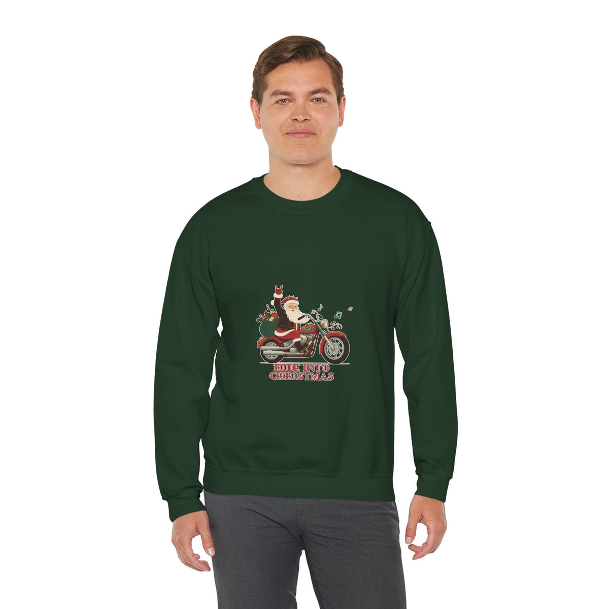 Christmas Motorcycle Sweatshirt - "Ride Into Christmas" Santa Biker Holiday Crewneck