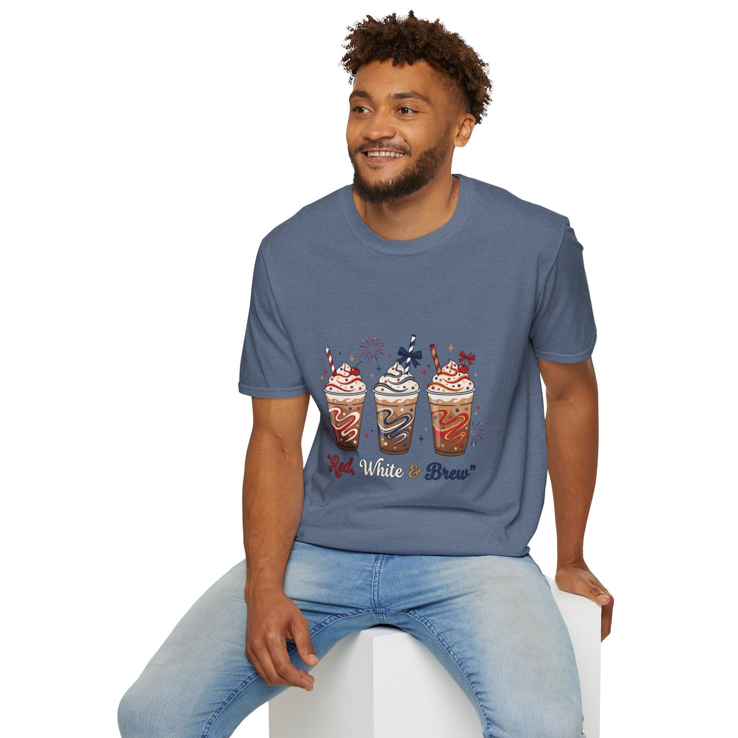 Patriotic Iced Coffee Tee — "Red, White & Brew" Graphic T‑Shirt