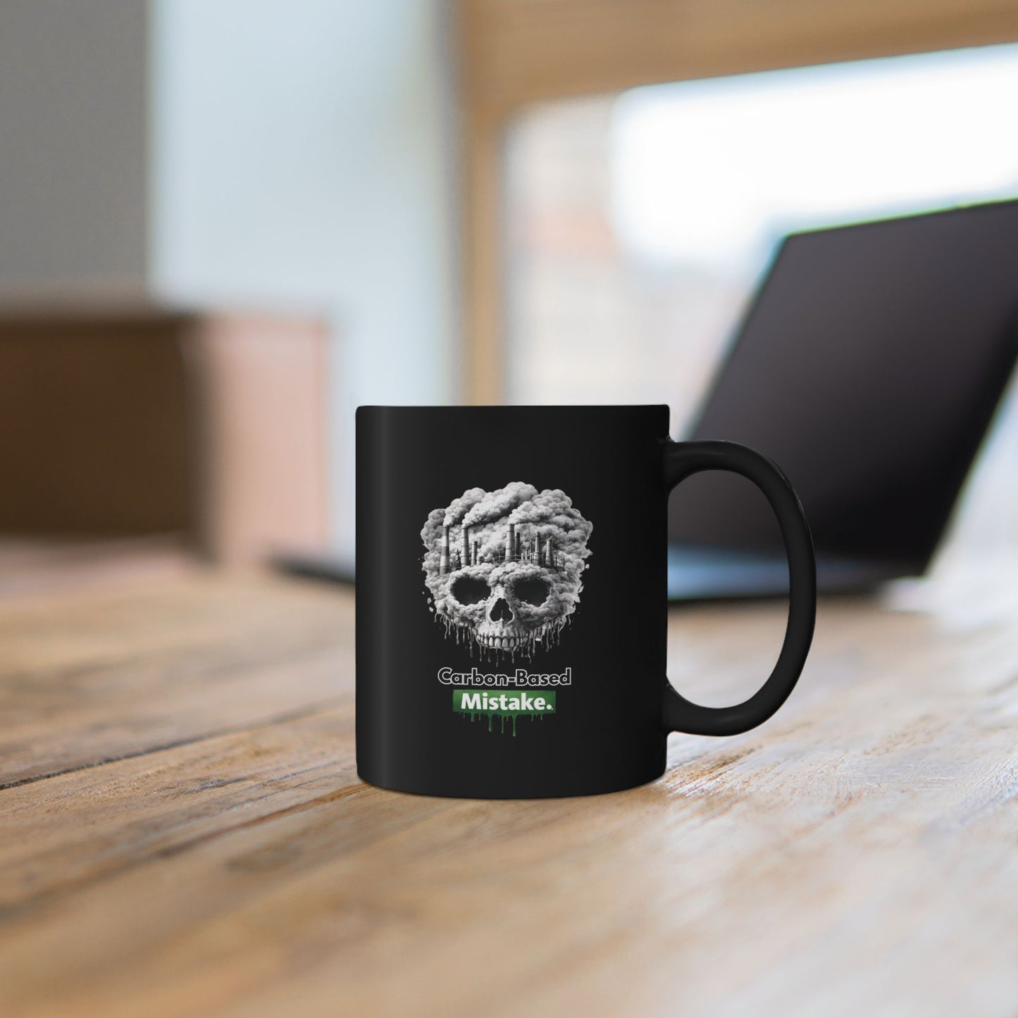 Carbon-Based Mistake Black Mug – Dark Aesthetic Coffee Cup | Gothic Eco Humor | Unique Statement Gift (11oz)