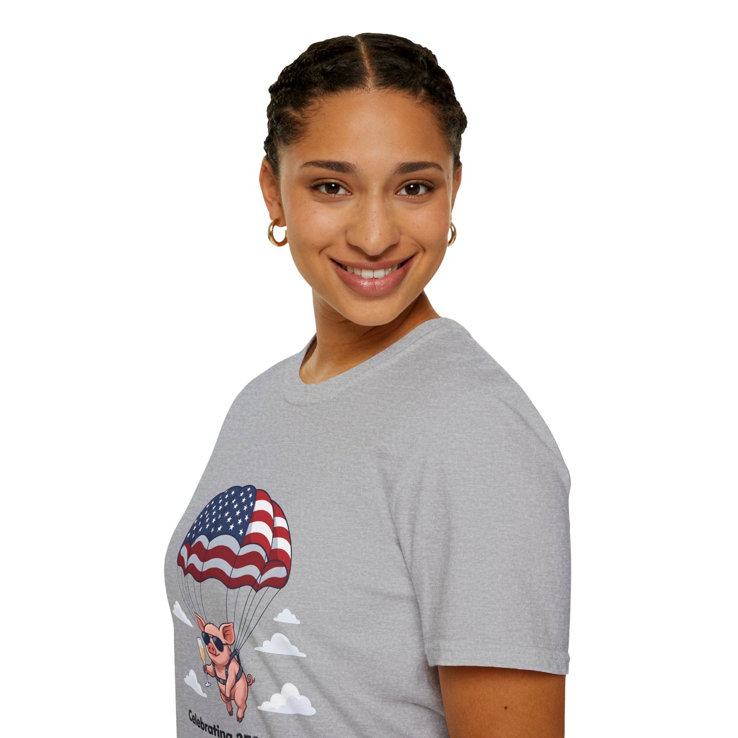 Patriotic Parachuting Piglet T-shirt - “Celebrating 250 Years”