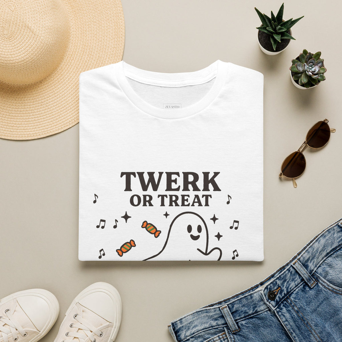 Whimsical Halloween T-Shirt for Adults, Fun Ghost Tee, Twerk or Treat Shirt, Unisex Costume Top, Spooky Celebration Apparel